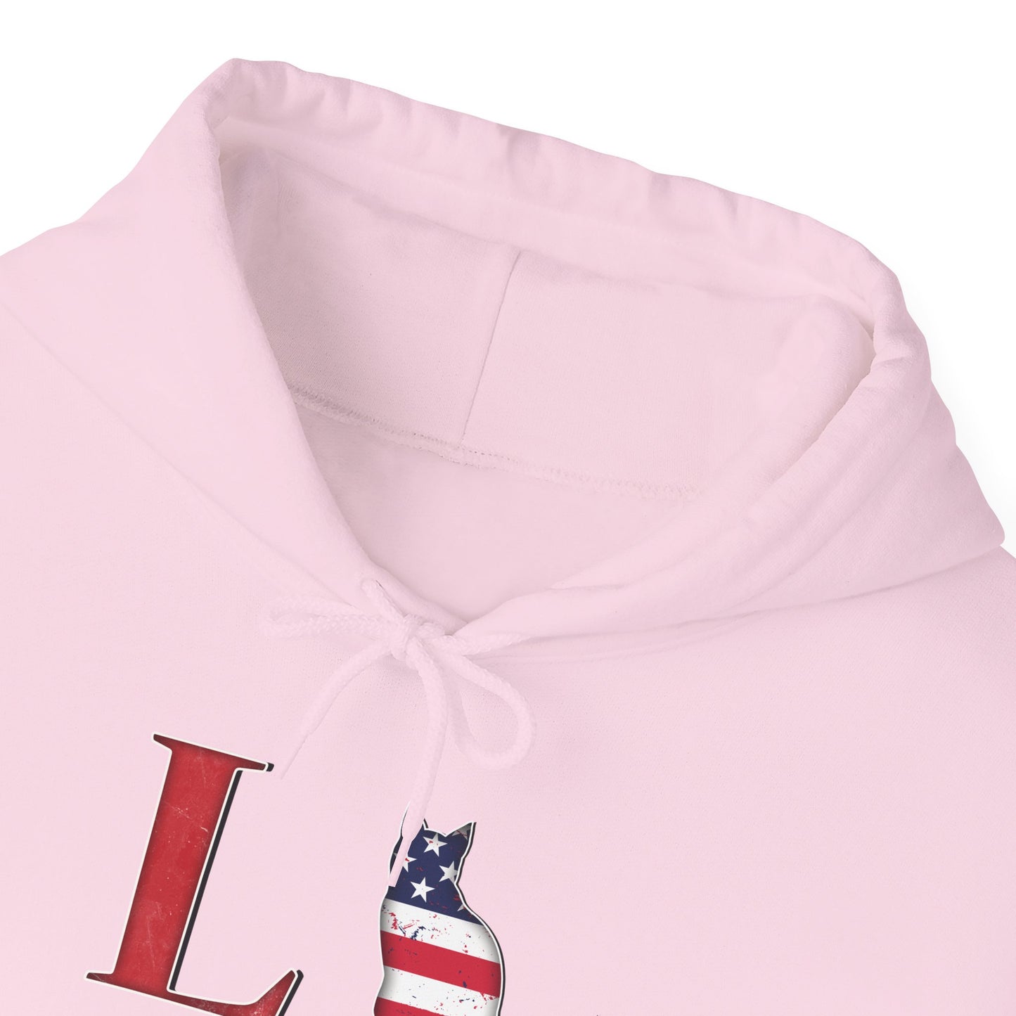Pale Pink Cat Themed Love USA Hooded Sweatshirt Unisex