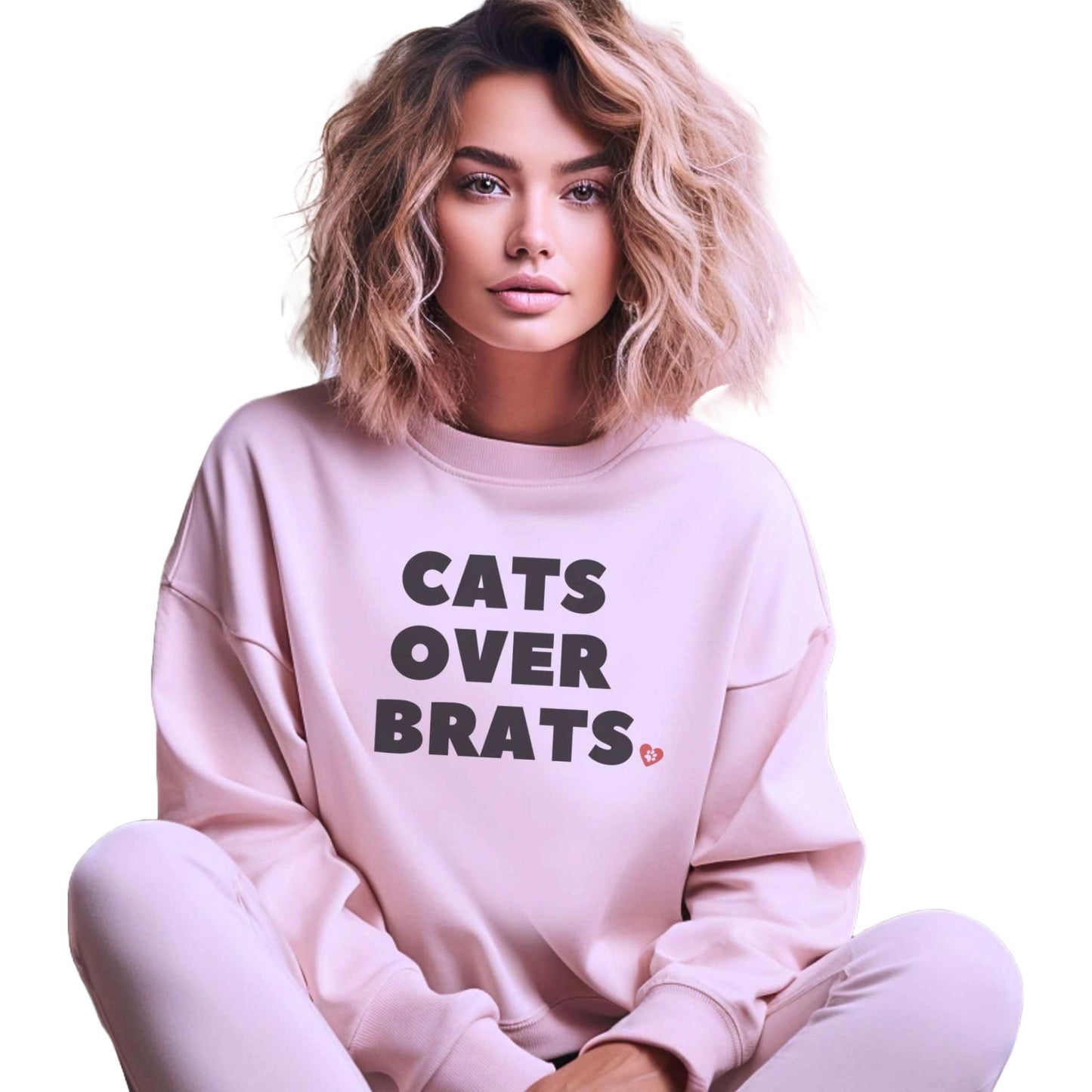Pale Pink Cats Over Brats Crewneck Unisex Sweatshirt