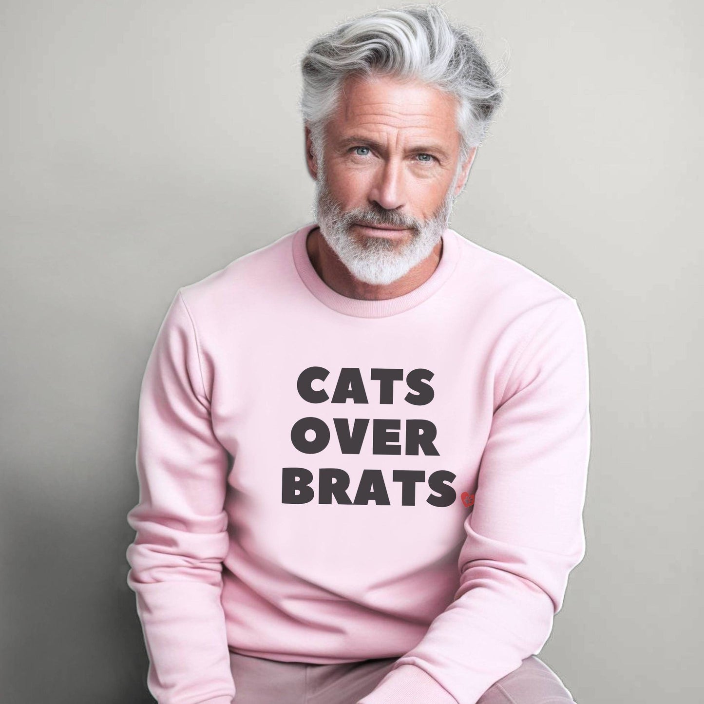 Pale Pink Cats Over Brats Crewneck Unisex Sweatshirt