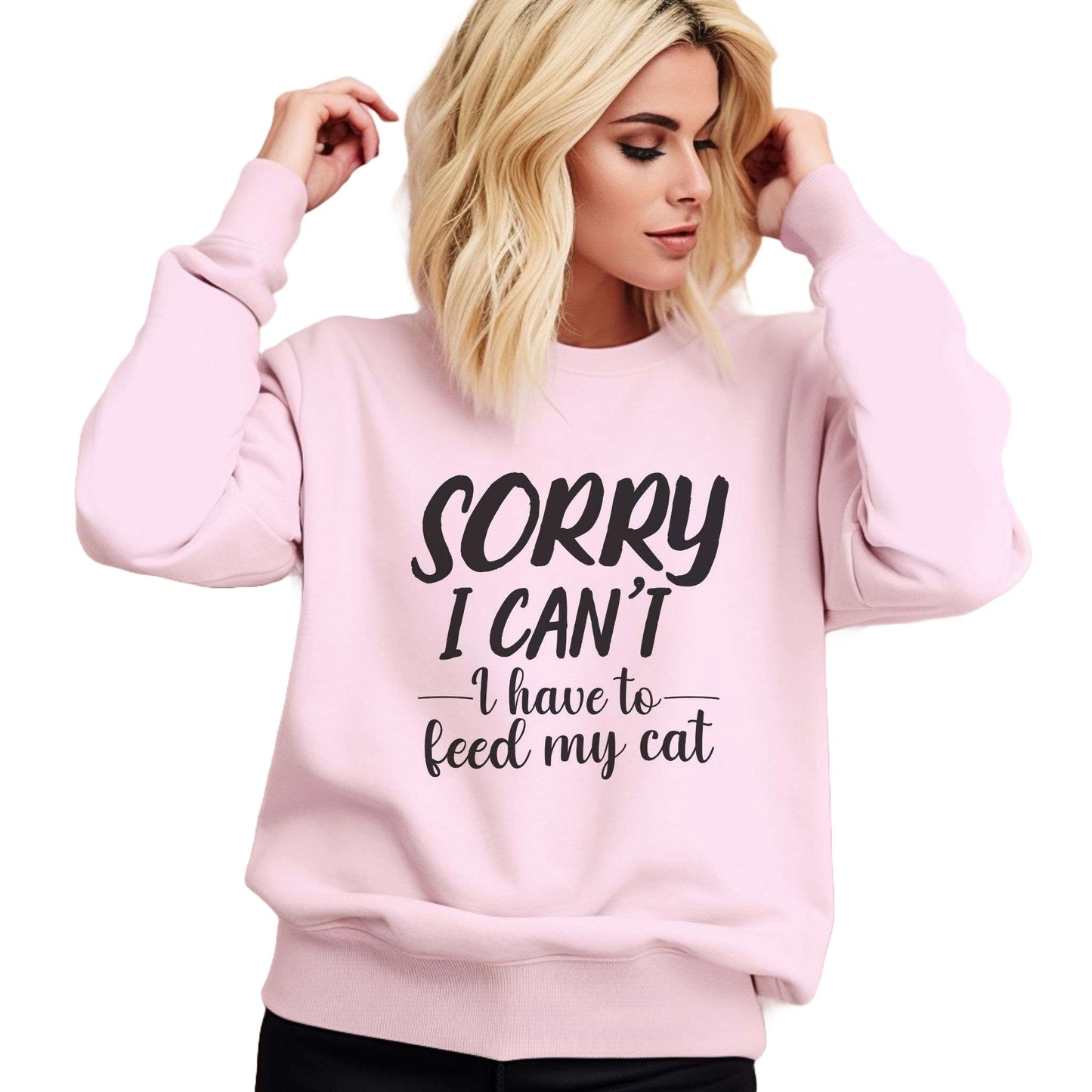 Pale Pink Feed My Cat Crewneck Sweater Unisex