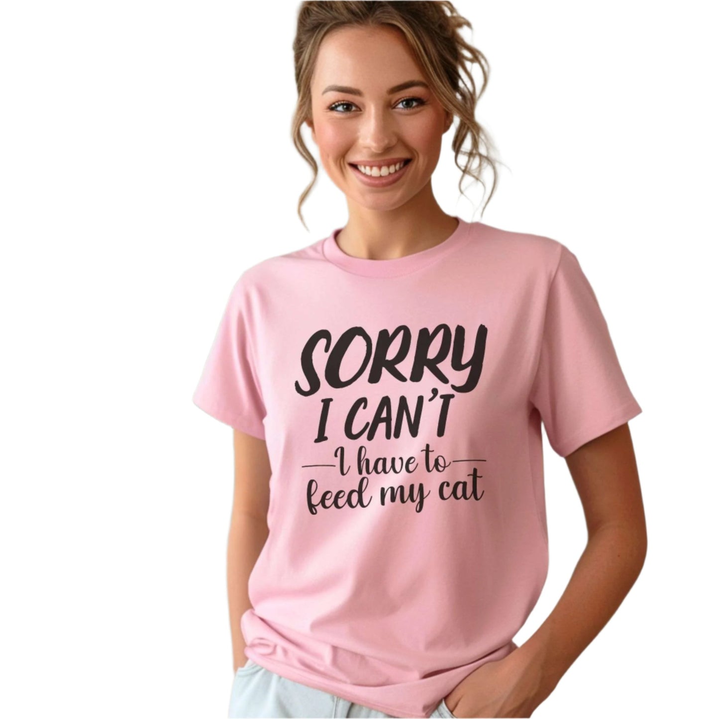 Pink Feed My Cat T-Shirt Unisex Crew Neck