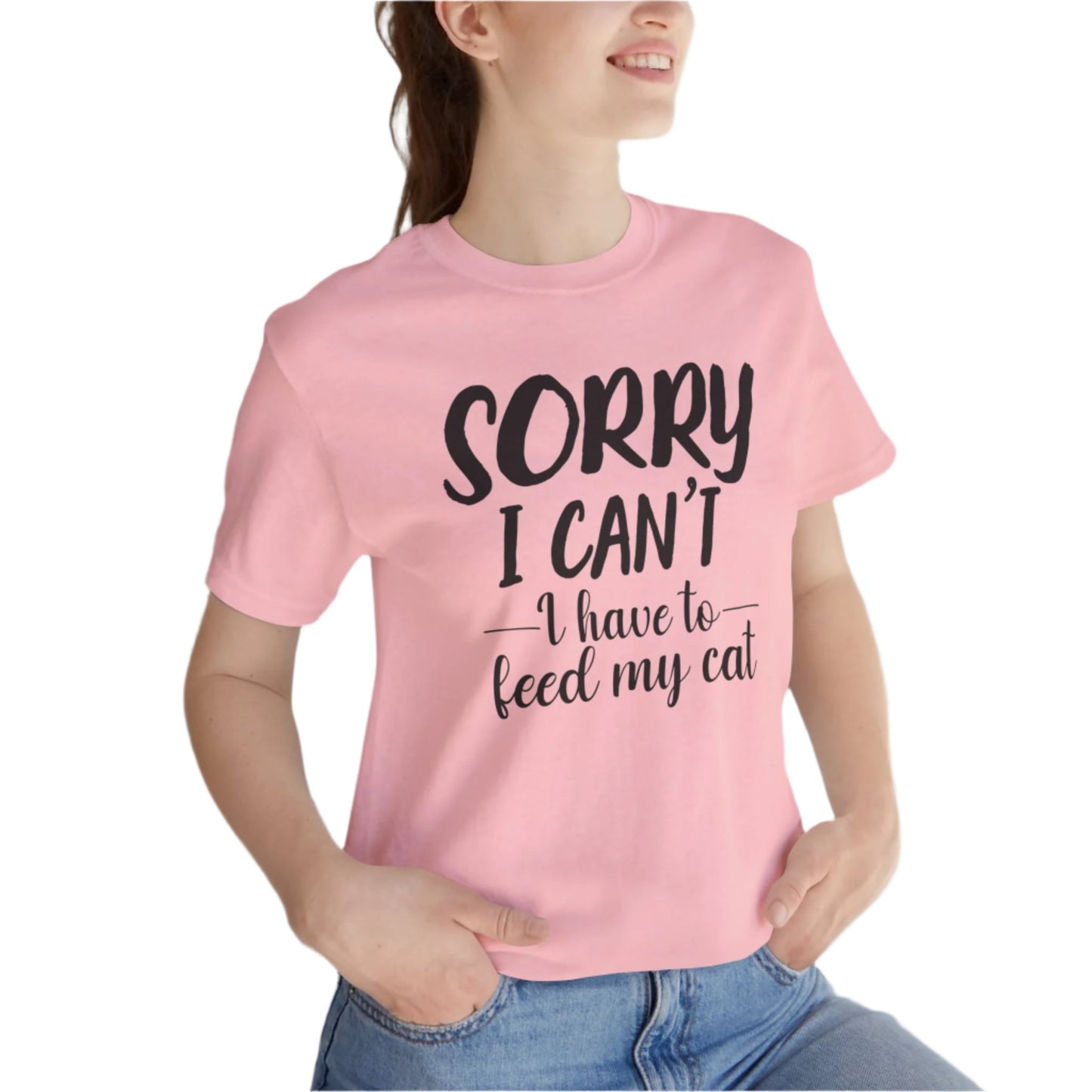 Pink Feed My Cat T-Shirt Unisex Crew Neck