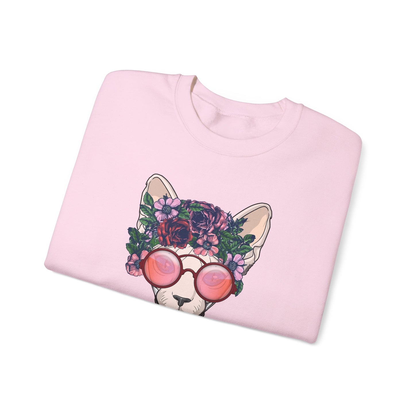 Pale Pink Flower Sphynx Cat Themed Crewneck Unisex Sweatshirt