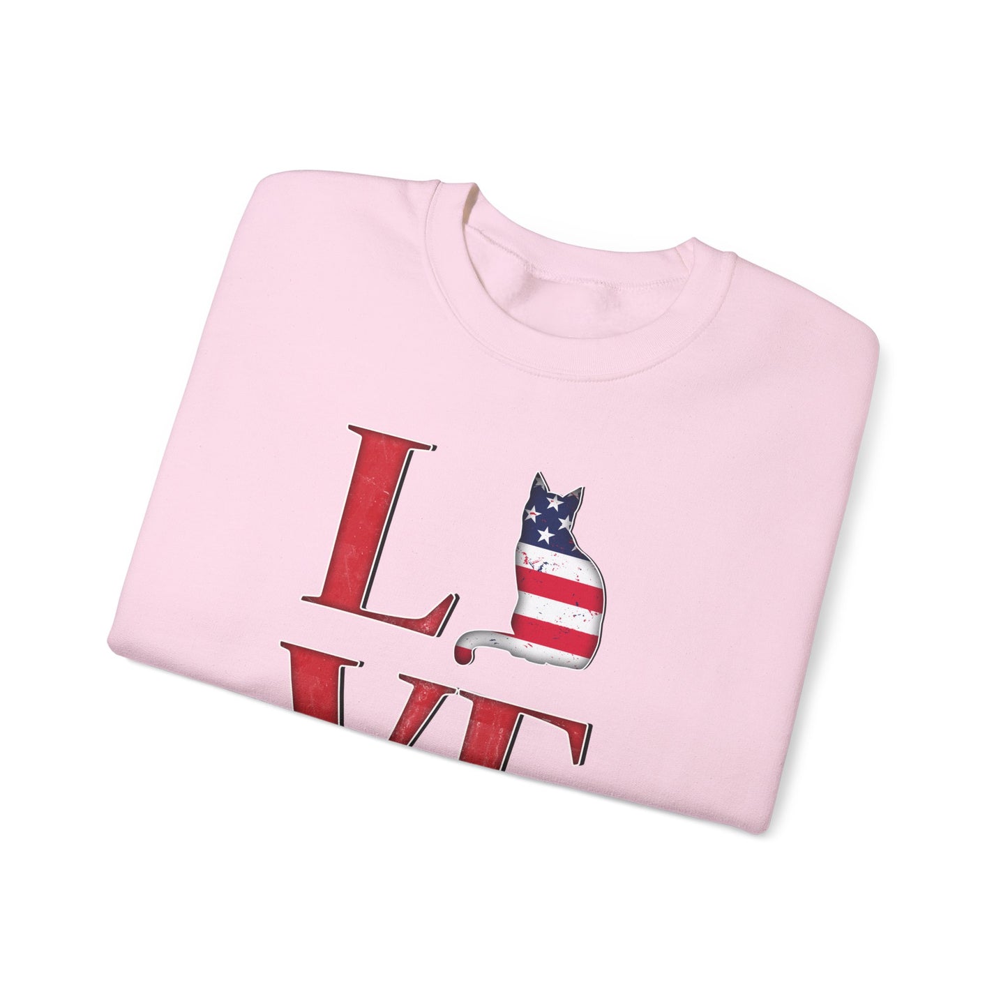Pale Pink LOVE USA Cat Themed Crewneck Unisex Sweatshirt
