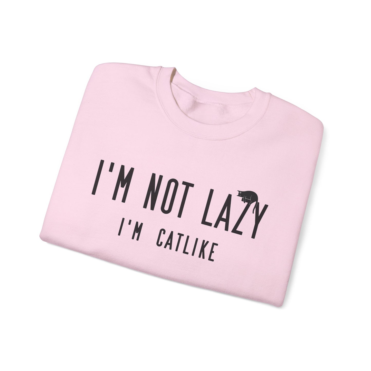 Pale Pink Not Lazy Crewneck Unisex Cat Themed Sweatshirt