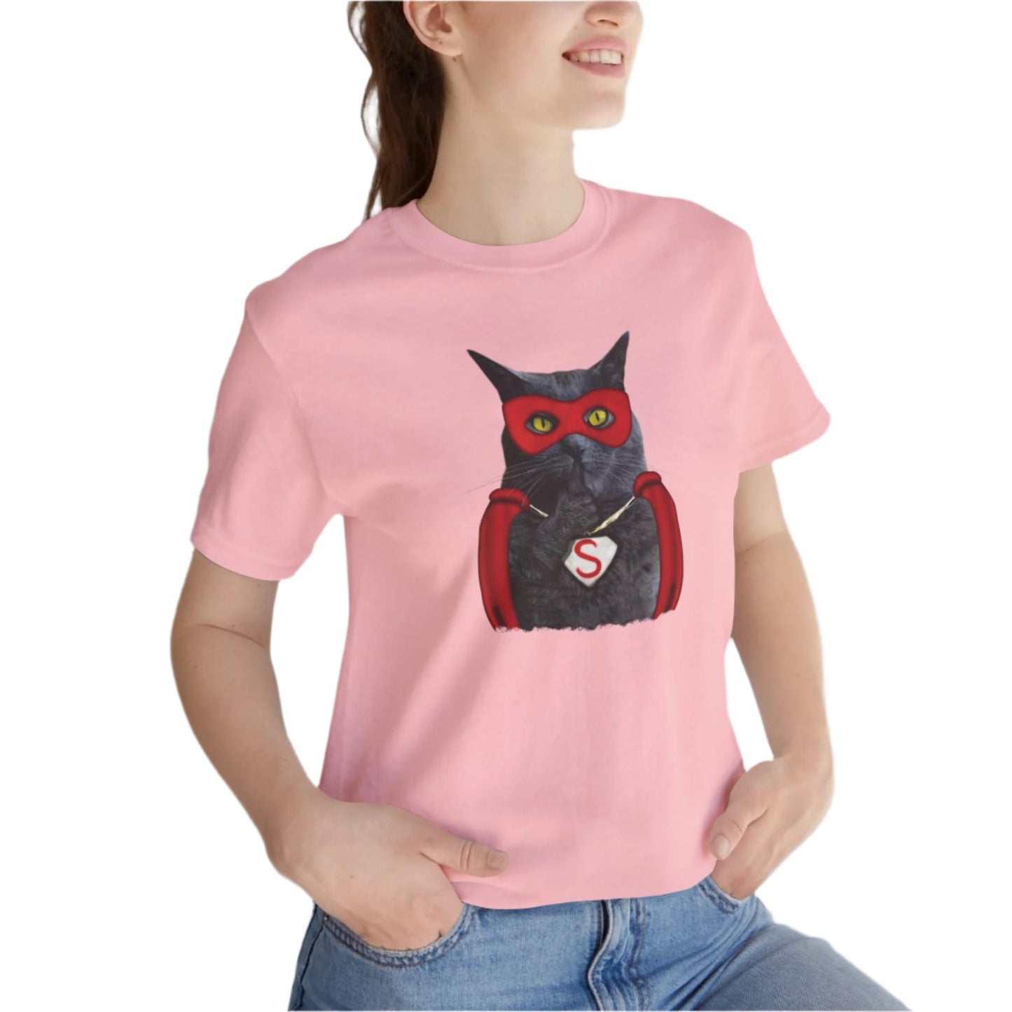 Pink Super Cat T-Shirt Unisex Crew Neck