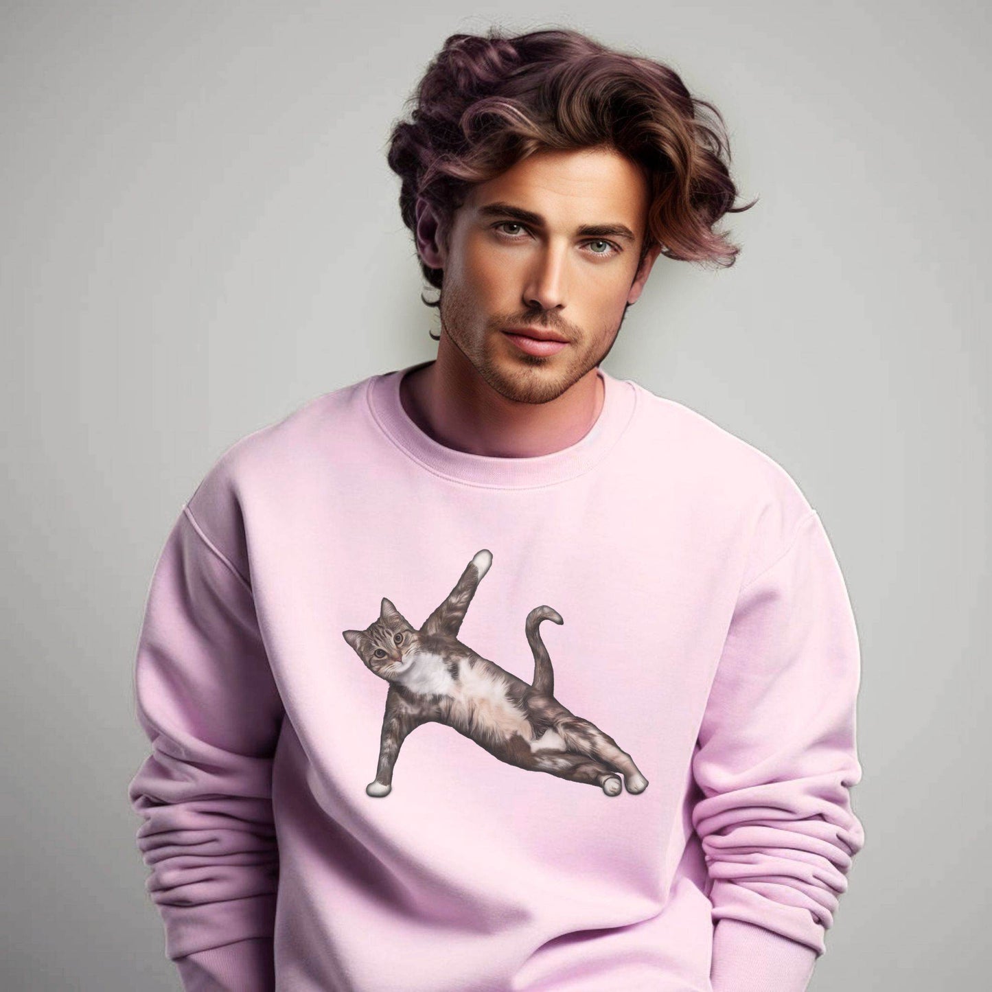 Pale Pink Yoga Pose cat themed unisex sweatshirt