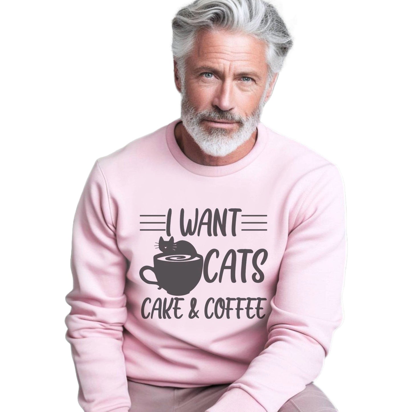 Pale Pink Cats Cake & Coffee Crewneck Unisex Sweatshirt