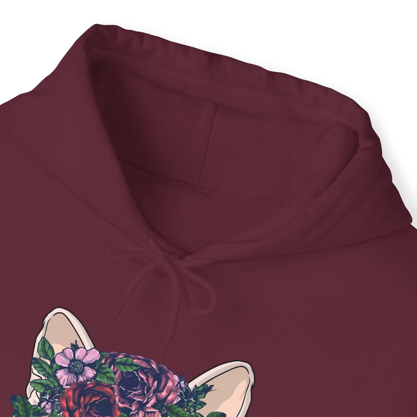 Maroon Flower Sphynx Cat Hooded Sweatshirt Unisex