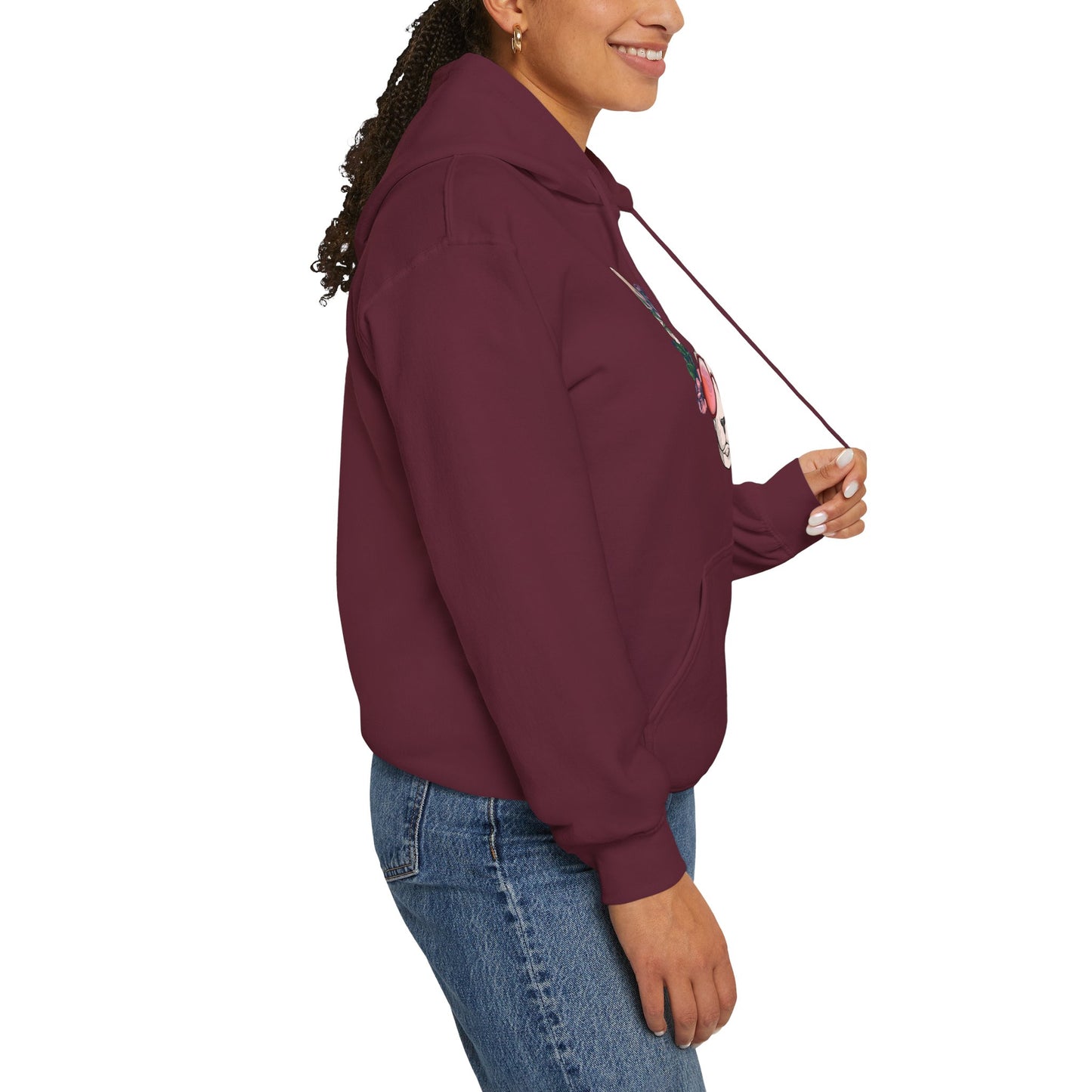 Maroon Flower Sphynx Cat Hooded Sweatshirt Unisex