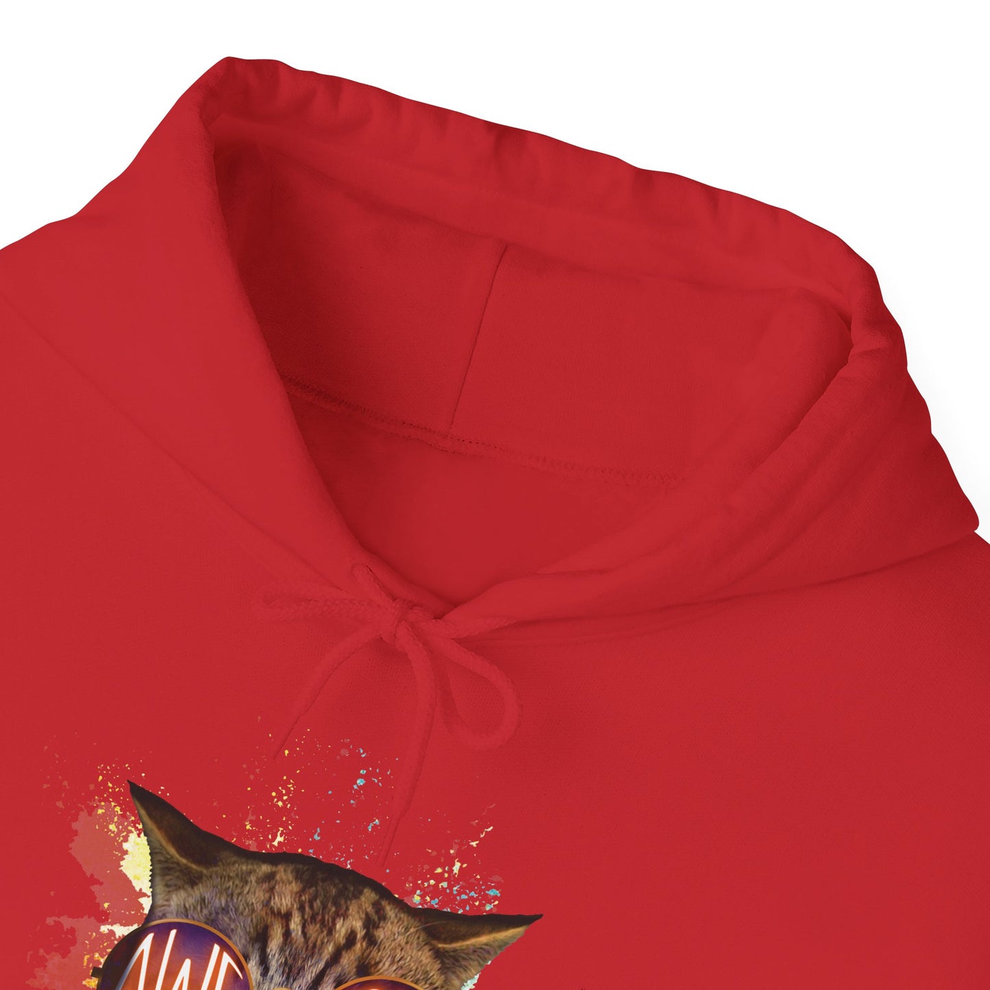 Red Awesome Cat Themed Hooded Sweatshirt Unisex