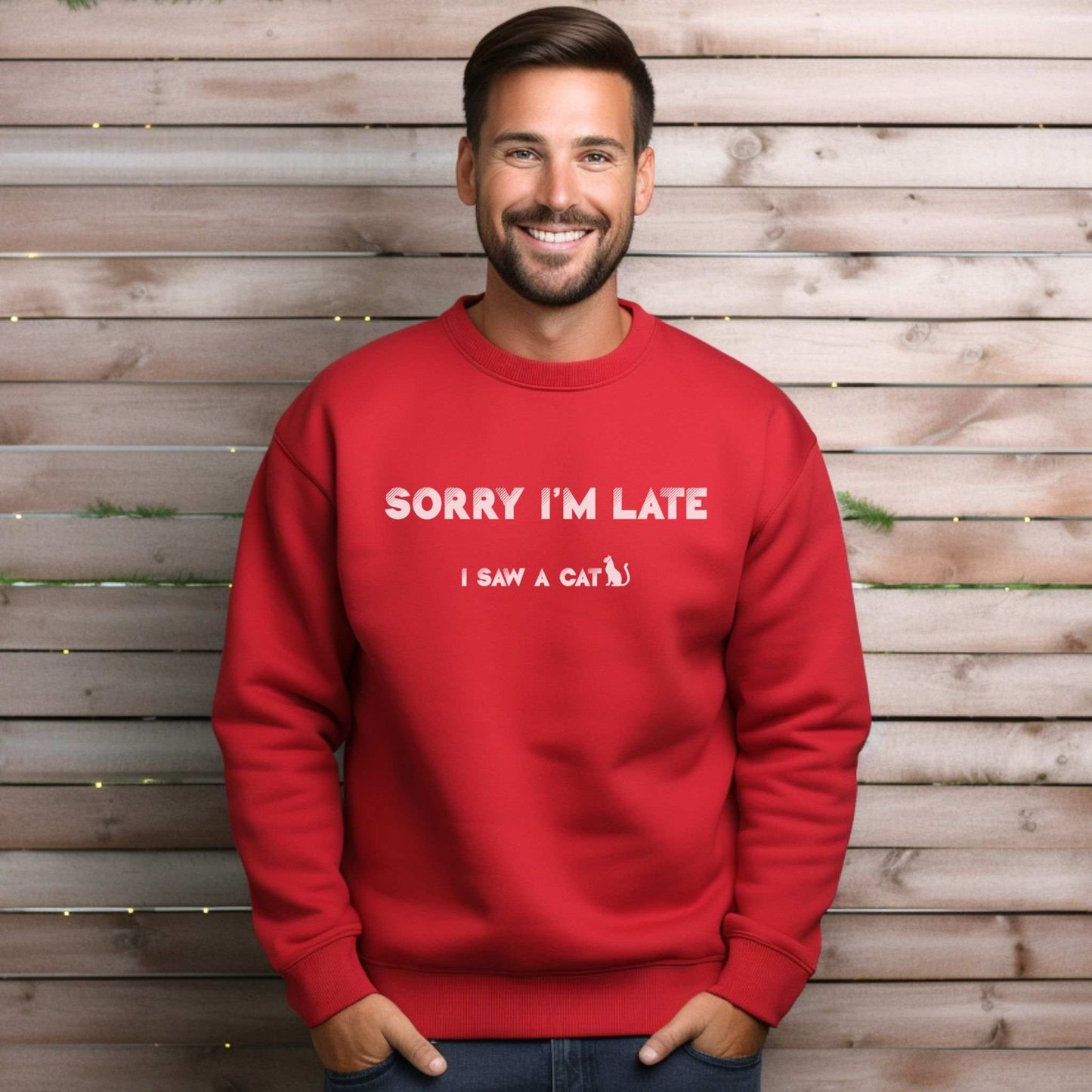 Red I Saw A Cat sweatshirt Unisex Crewneck