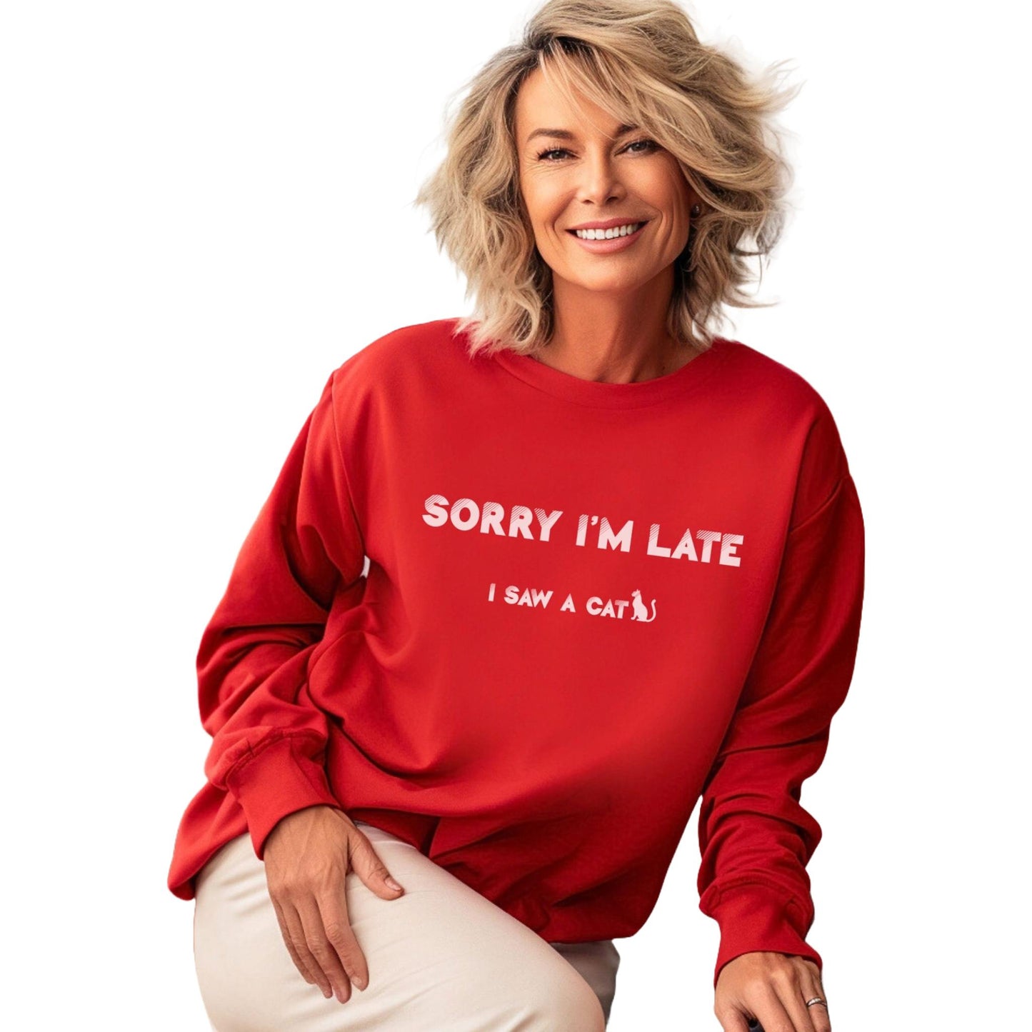 Red I Saw A Cat sweatshirt Unisex Crewneck
