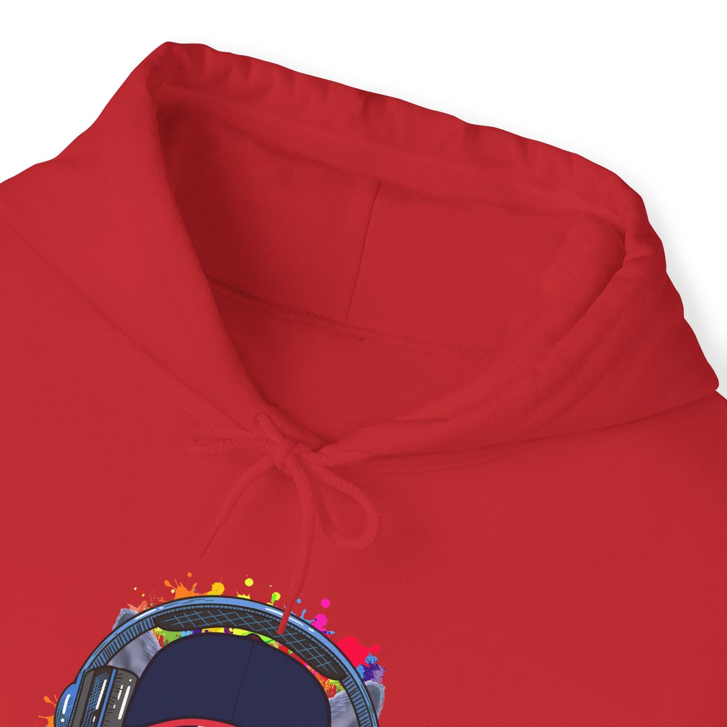 Red Lost In Music Cat Themed Hooded Sweatshirt Unisex