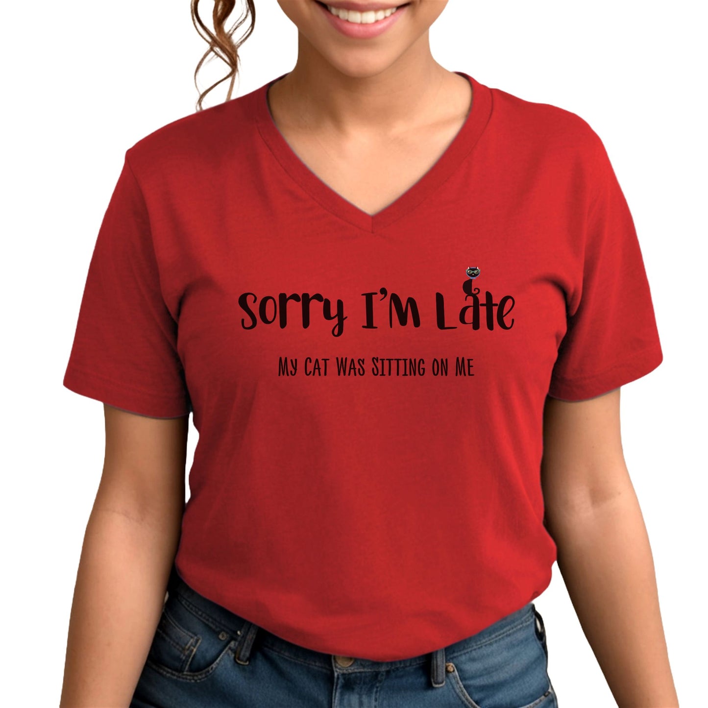 Red My Cat Was Sitting n Me T-Shirt V-Neck Unisex