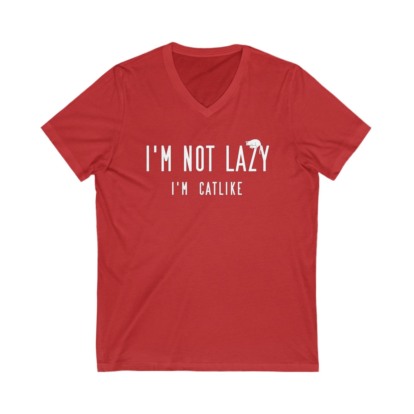Red Not Lazy Catlike V-Neck T-Shirt Unisex