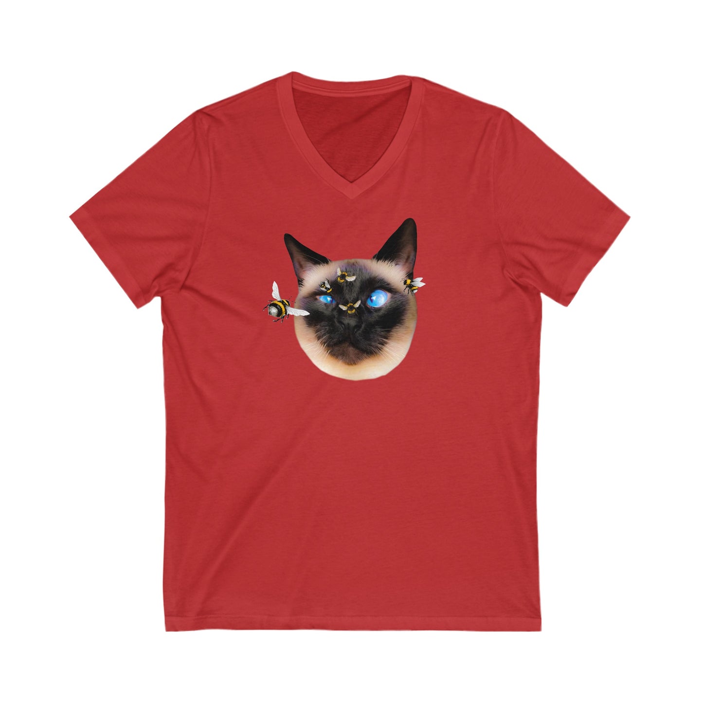 Red Buzz Off Siamese Cat V-Neck T-Shirt