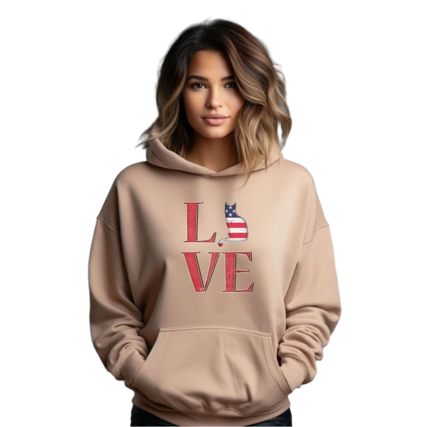 Sand Cat Themed Love USA Hooded Sweatshirt Unisex