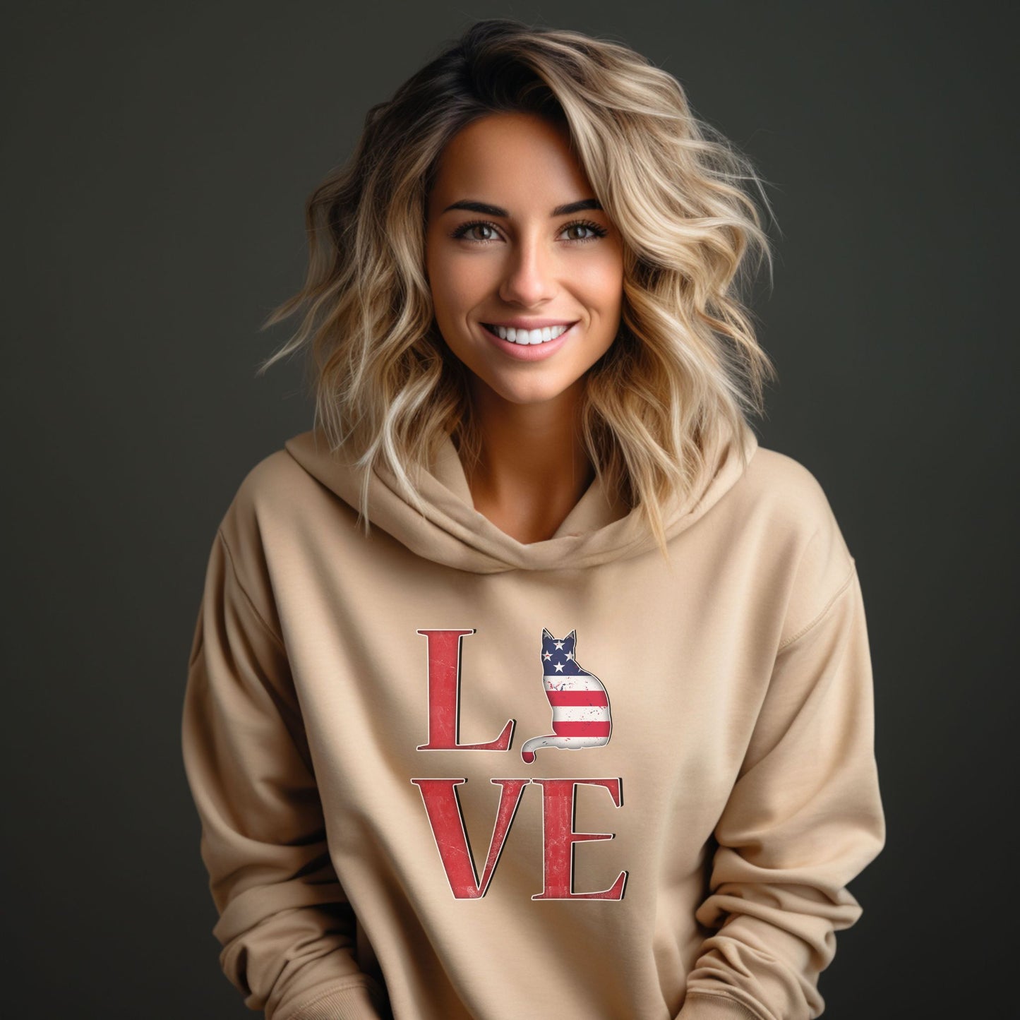 Sand Cat Themed Love USA Hooded Sweatshirt Unisex