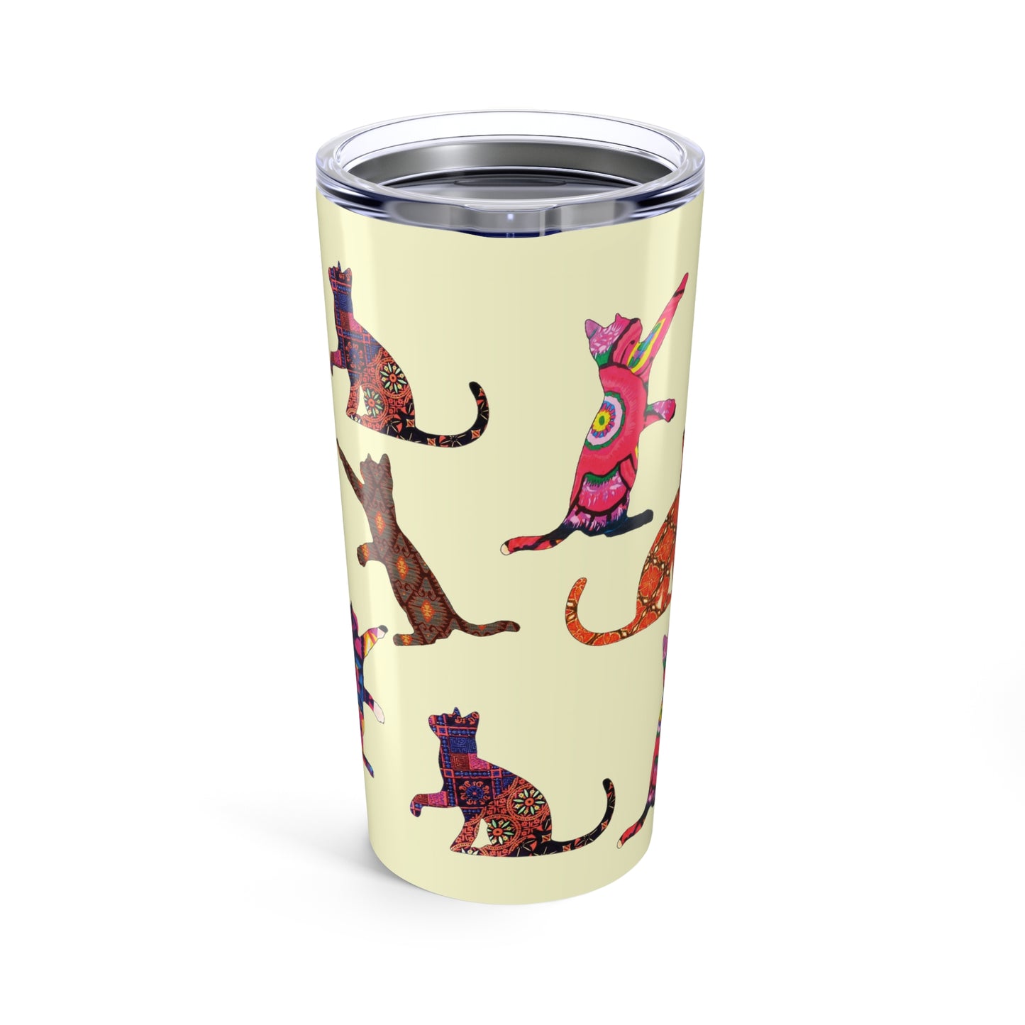 Tumbler with colorful cat pattern on a Cream background 20oz