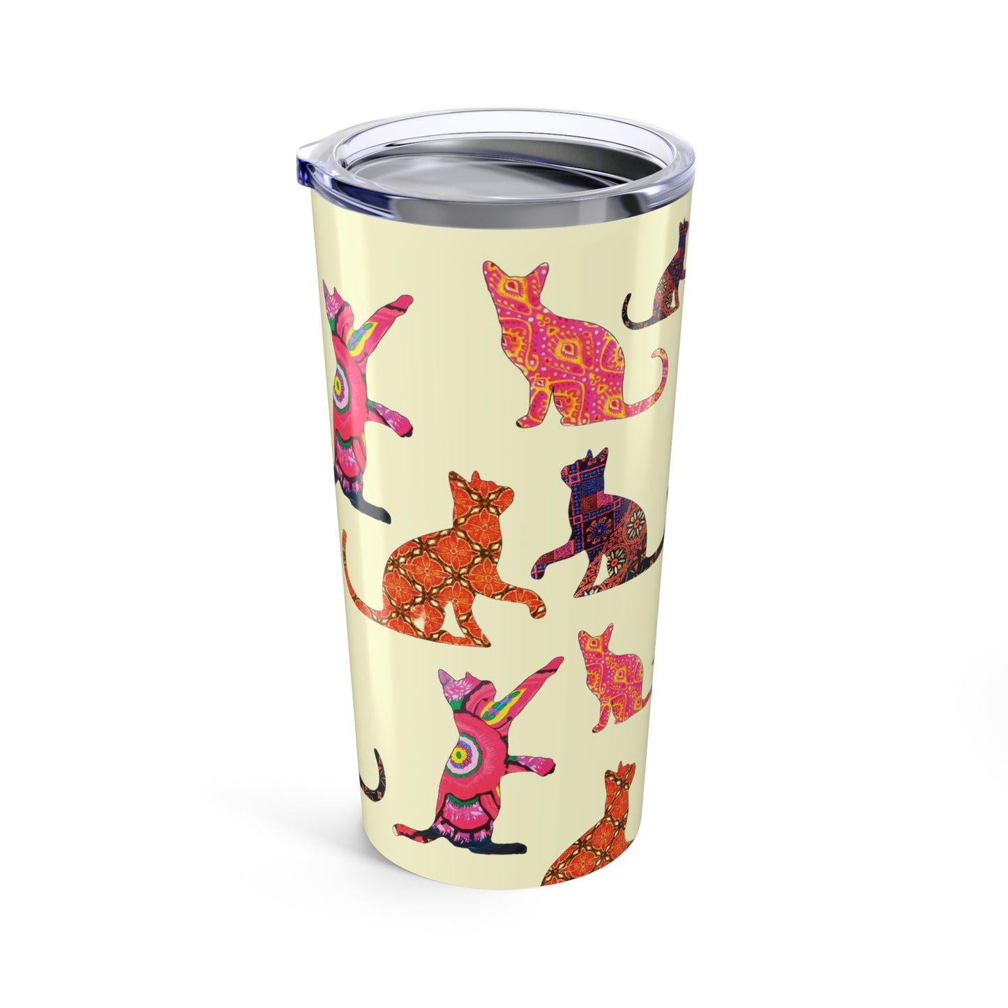 Tumbler with colorful cat pattern on a Cream background 20oz