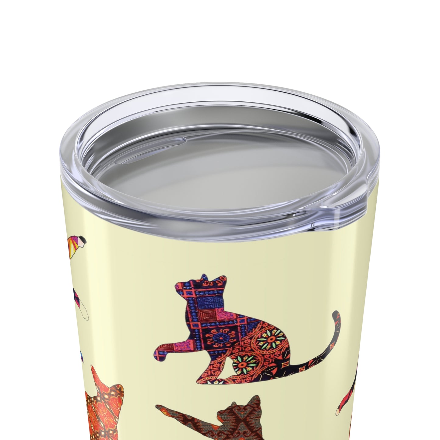 Tumbler with colorful cat pattern on a Cream background 20oz