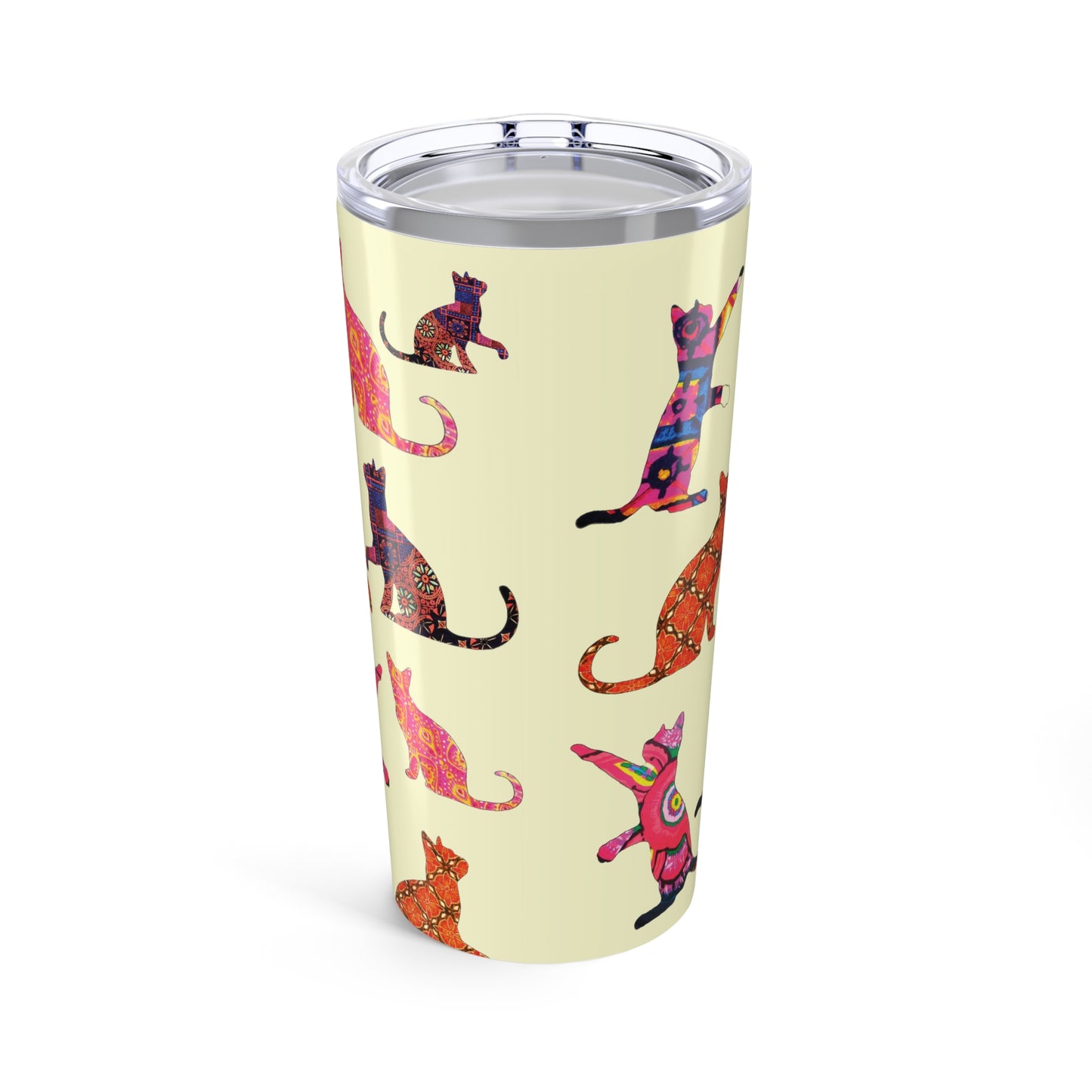 Tumbler with colorful cat pattern on a Cream background 20oz