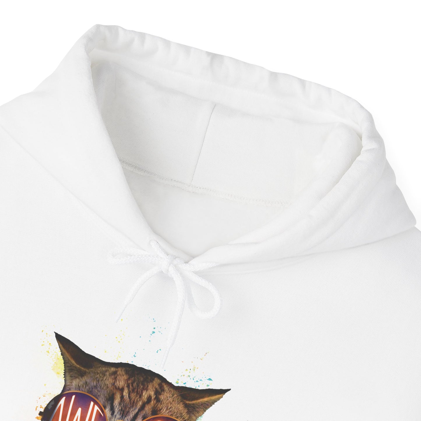 White Awesome Cat Themed Hooded Sweatshirt Unisex