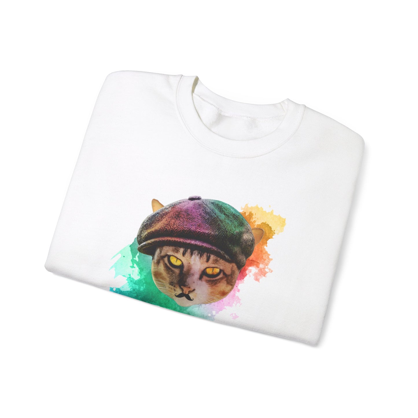 White Baker Boy Cat Themed Crewneck Unisex Sweatshirt