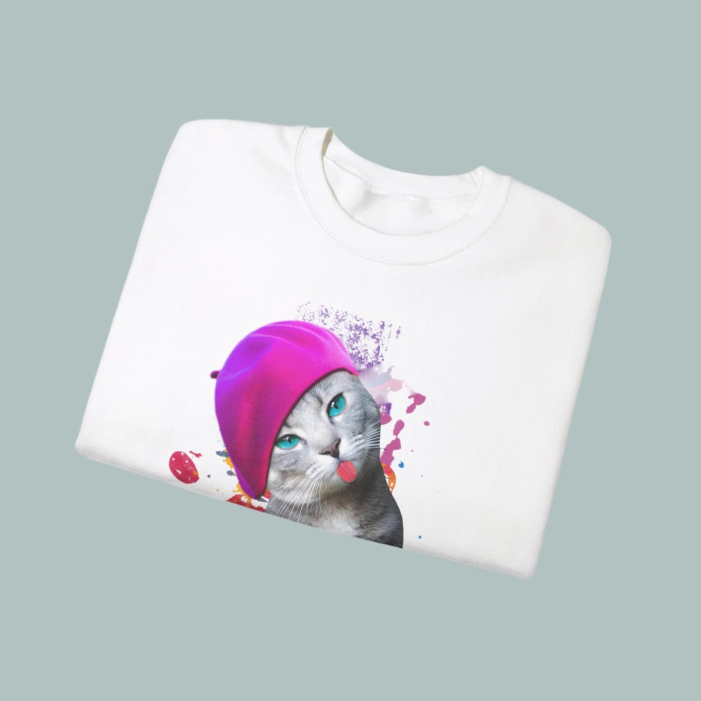 White Beret Girl Cat themed Unisex Sweatshirt