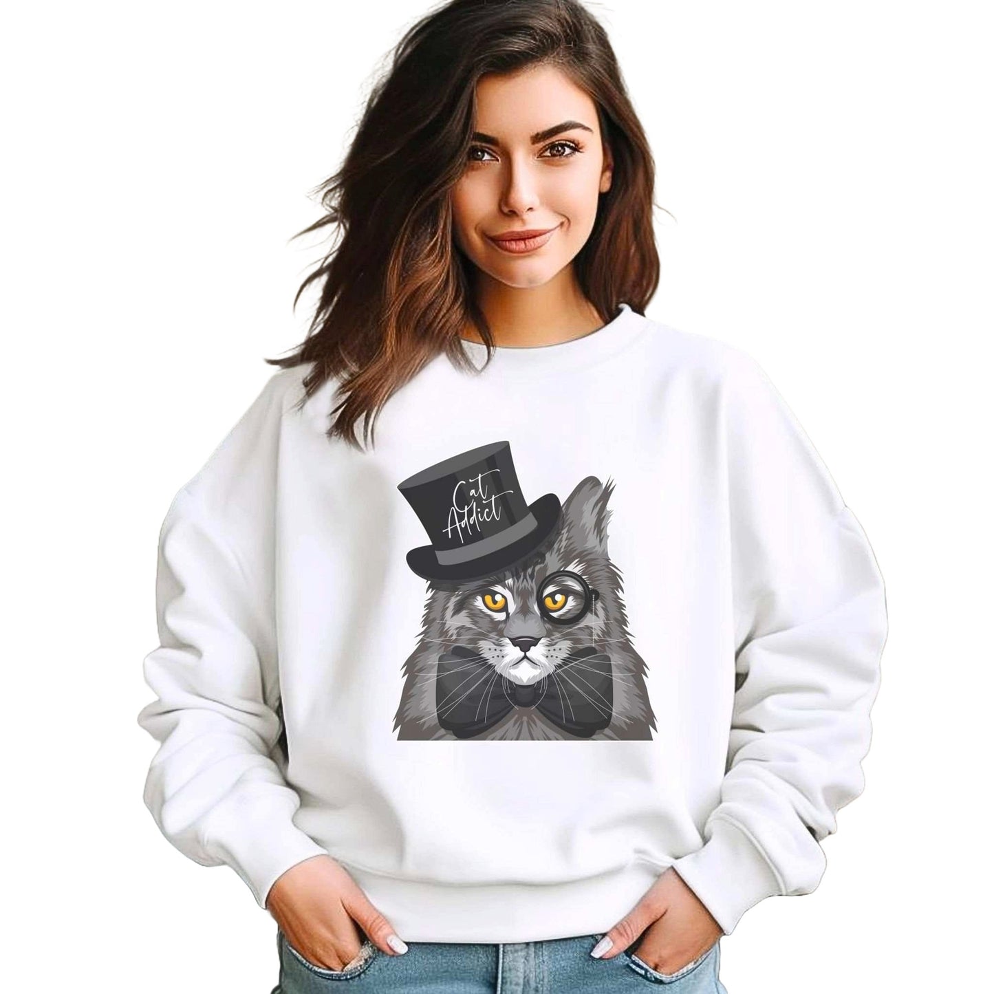 White Maine Coon Cat Addict Crewneck Unisex Sweatshirt