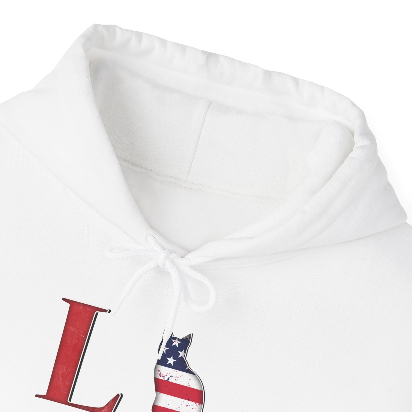 White Cat Themed Love USA Hooded Sweatshirt Unisex