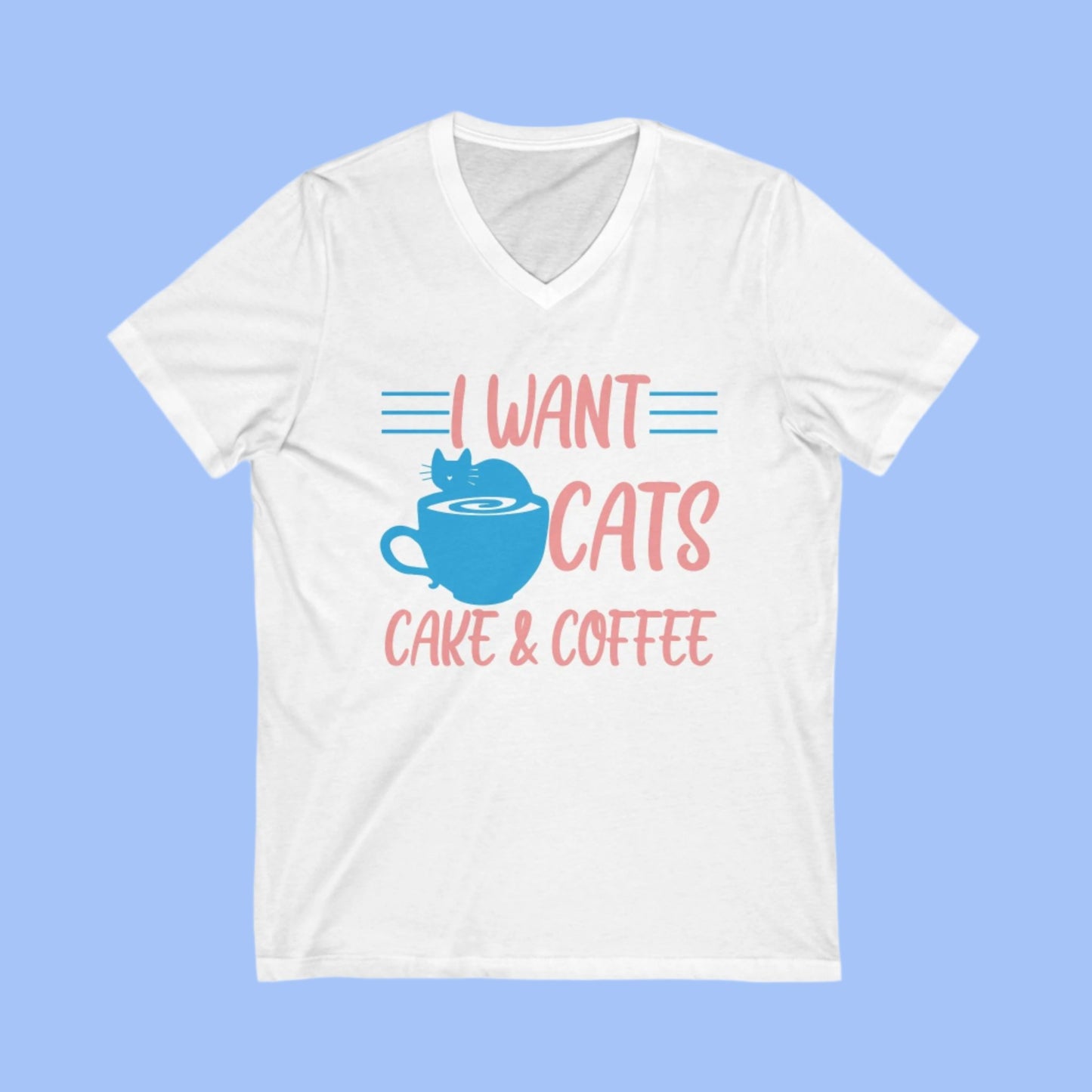 White Cats Coffee & Cake V-Neck T-Shirt Unisex
