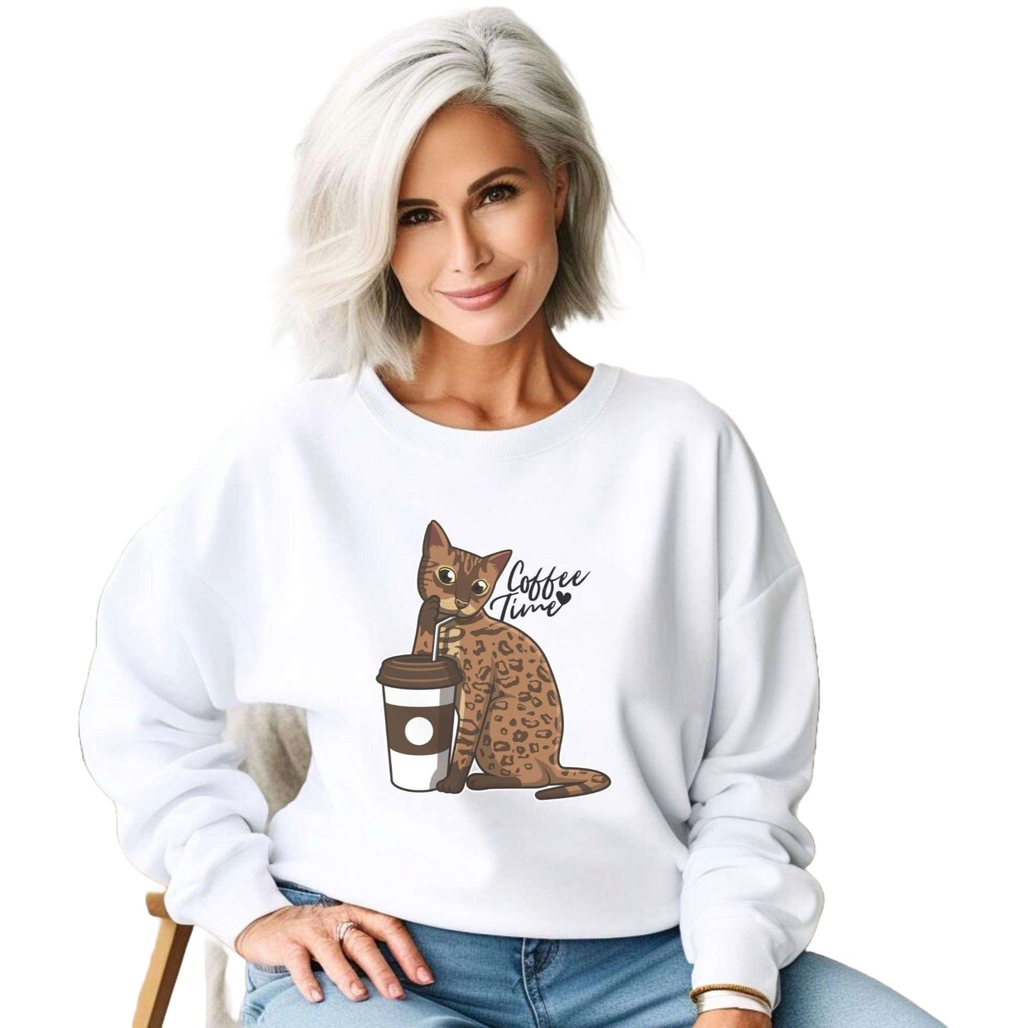 White Drinking Bengal Cat Unisex Sweatshirt
