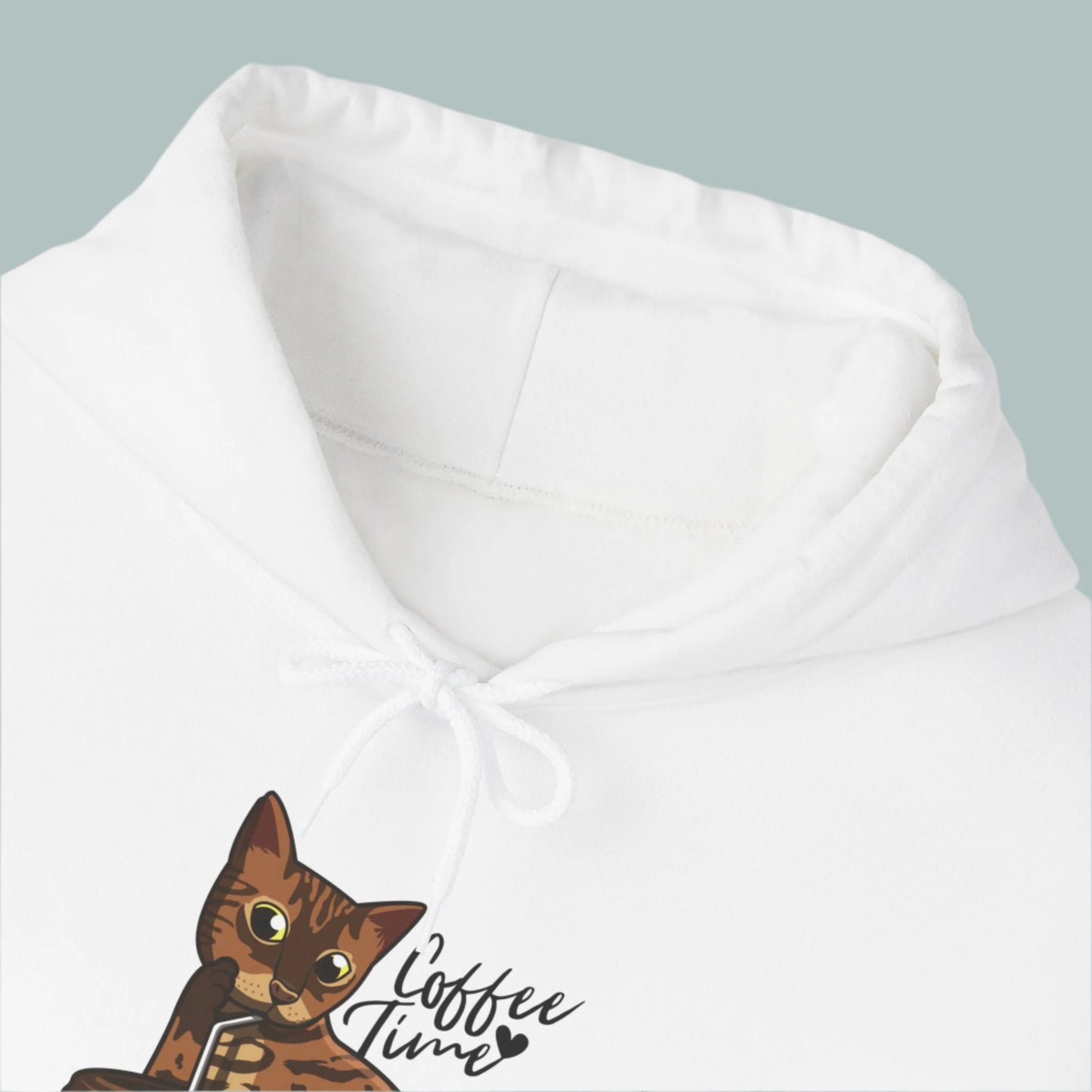 White Drinking Cat Hooded Sweatshirt Unisex