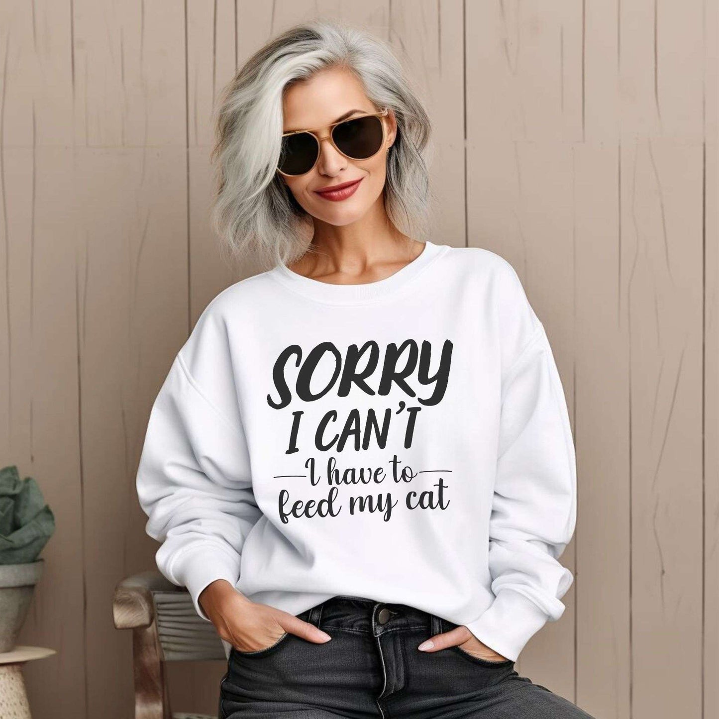 White Feed My Cat Crewneck Sweater Unisex