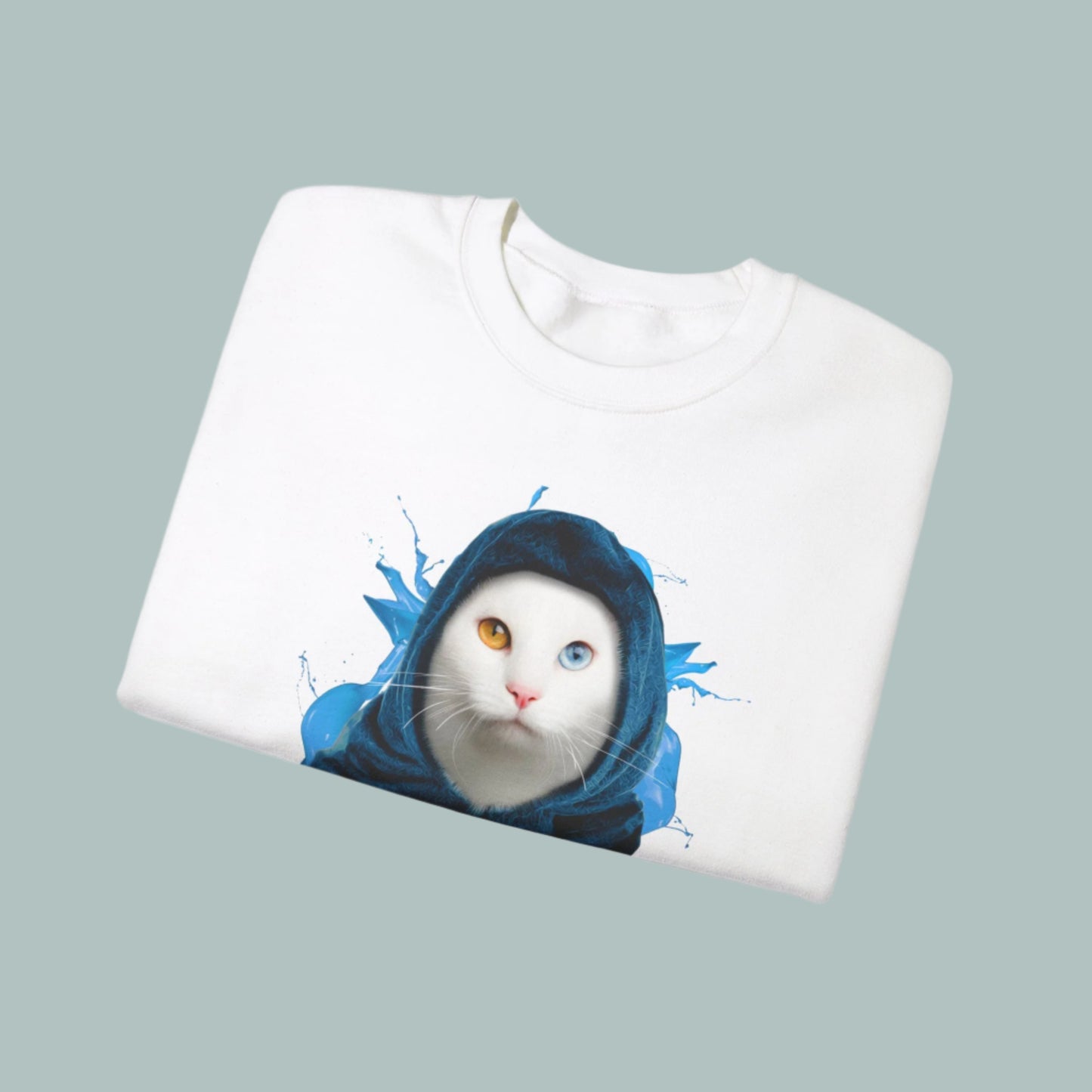 White Headscarf Cat Themed Crewneck Unisex Sweatshirt