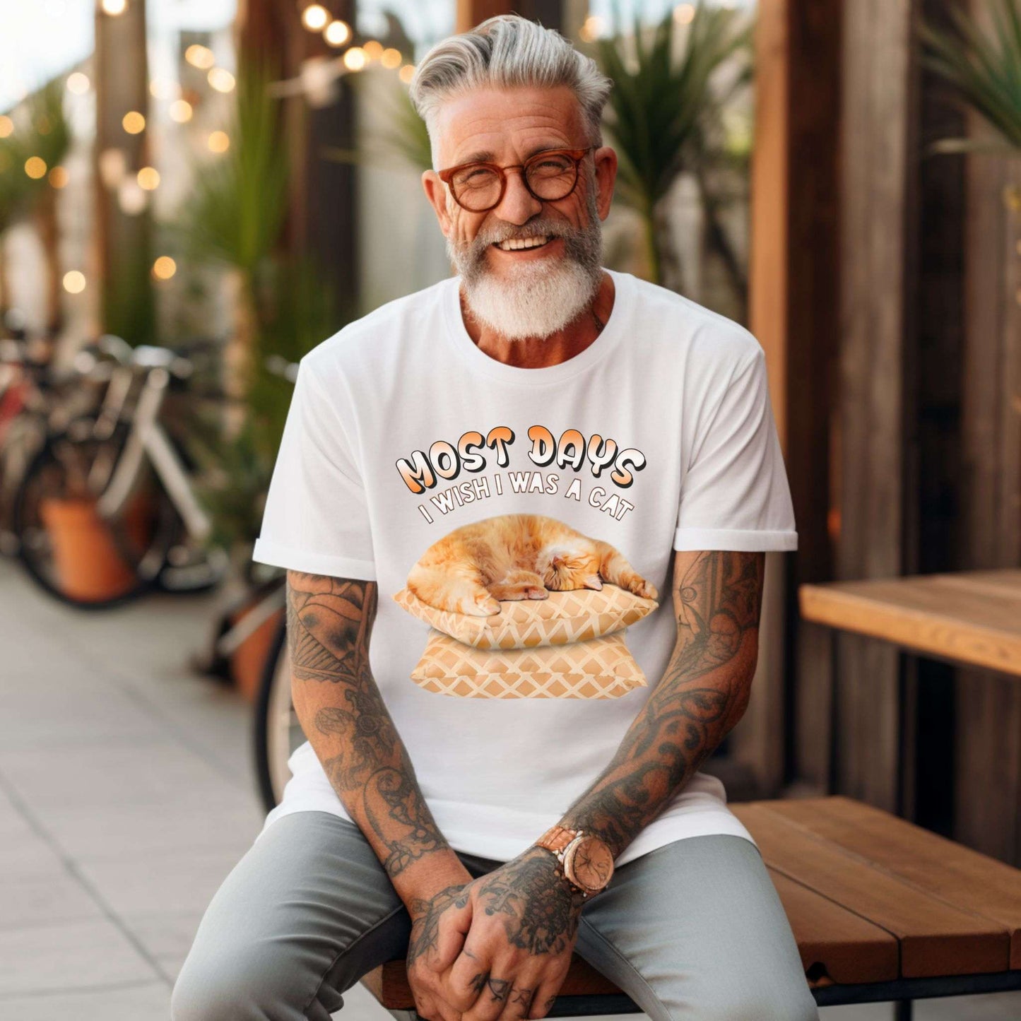 White Most Days Cat T-Shirt Unisex Crew Neck