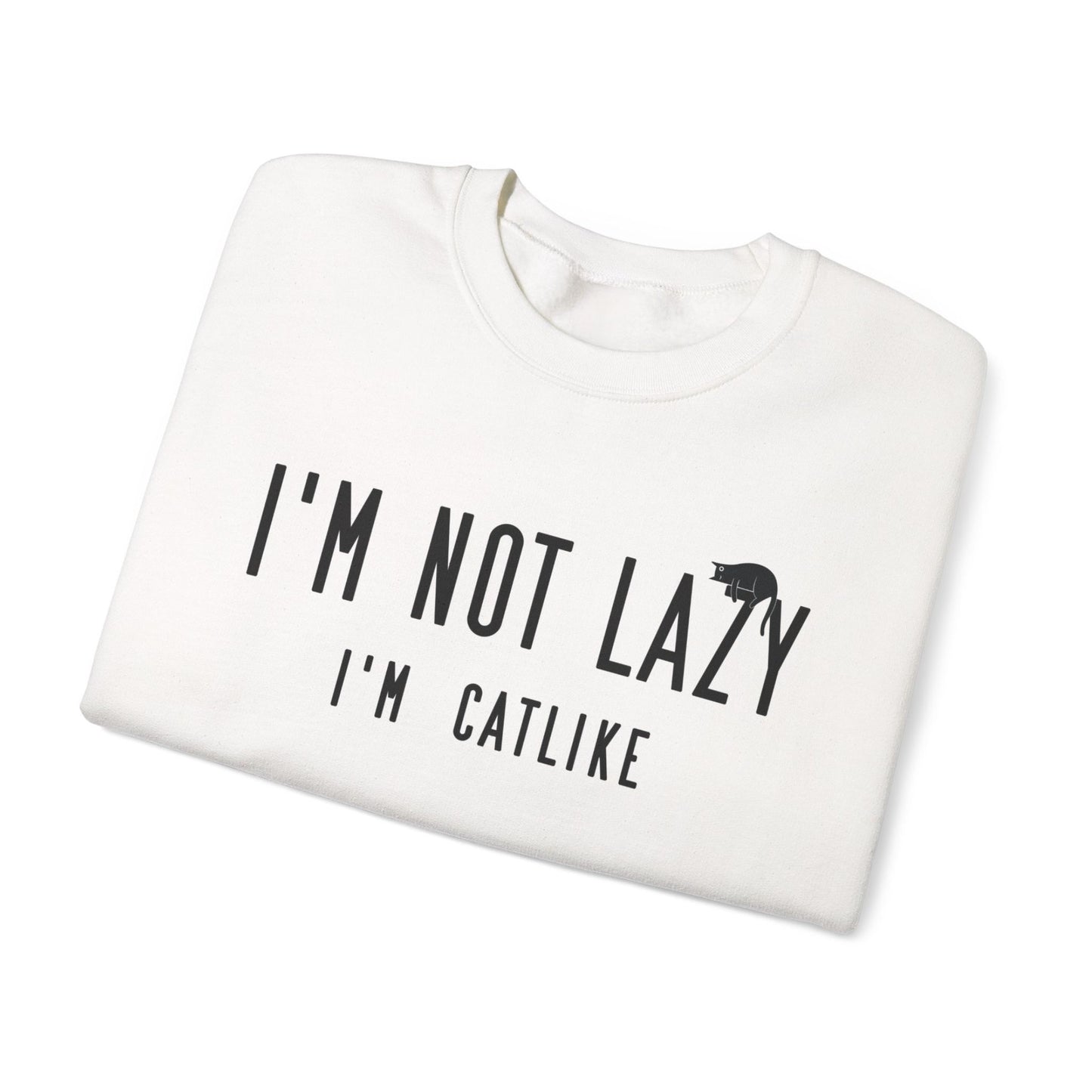 White Not Lazy Crewneck Unisex Cat Themed Sweatshirt