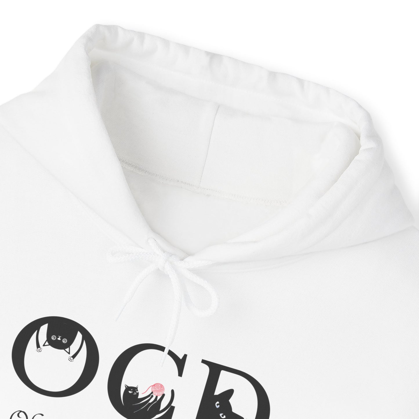 White OCD Cat Themed Unisex Hooded Sweatshirt