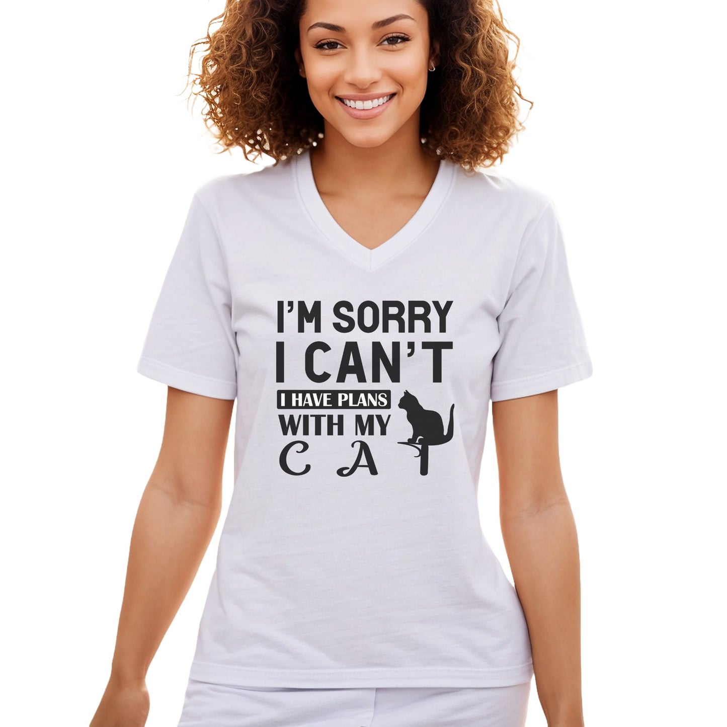 White Plans With My Cat T-Shirt Unisex V-Neck