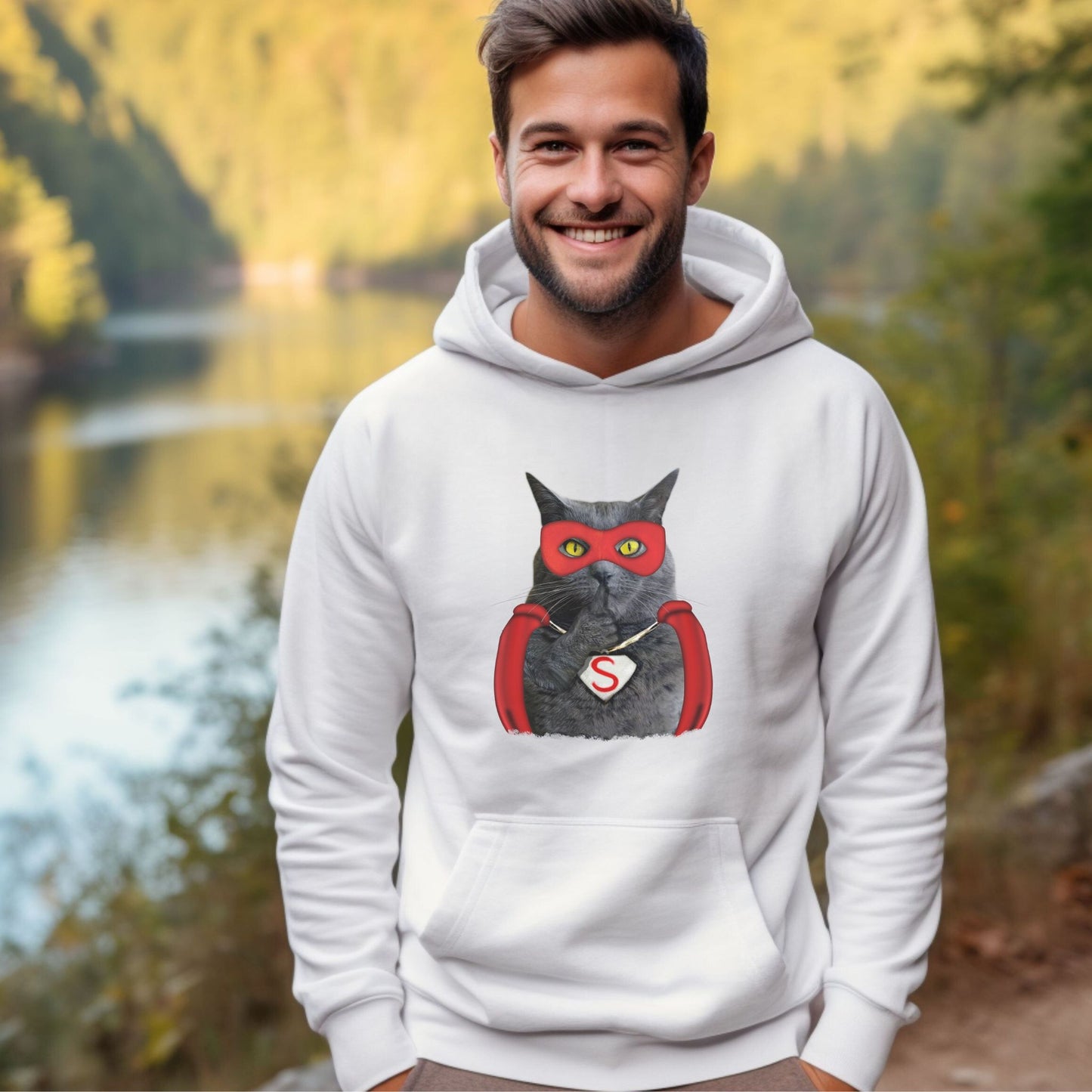 White Super Cat Hooded Sweatshirt Unisex