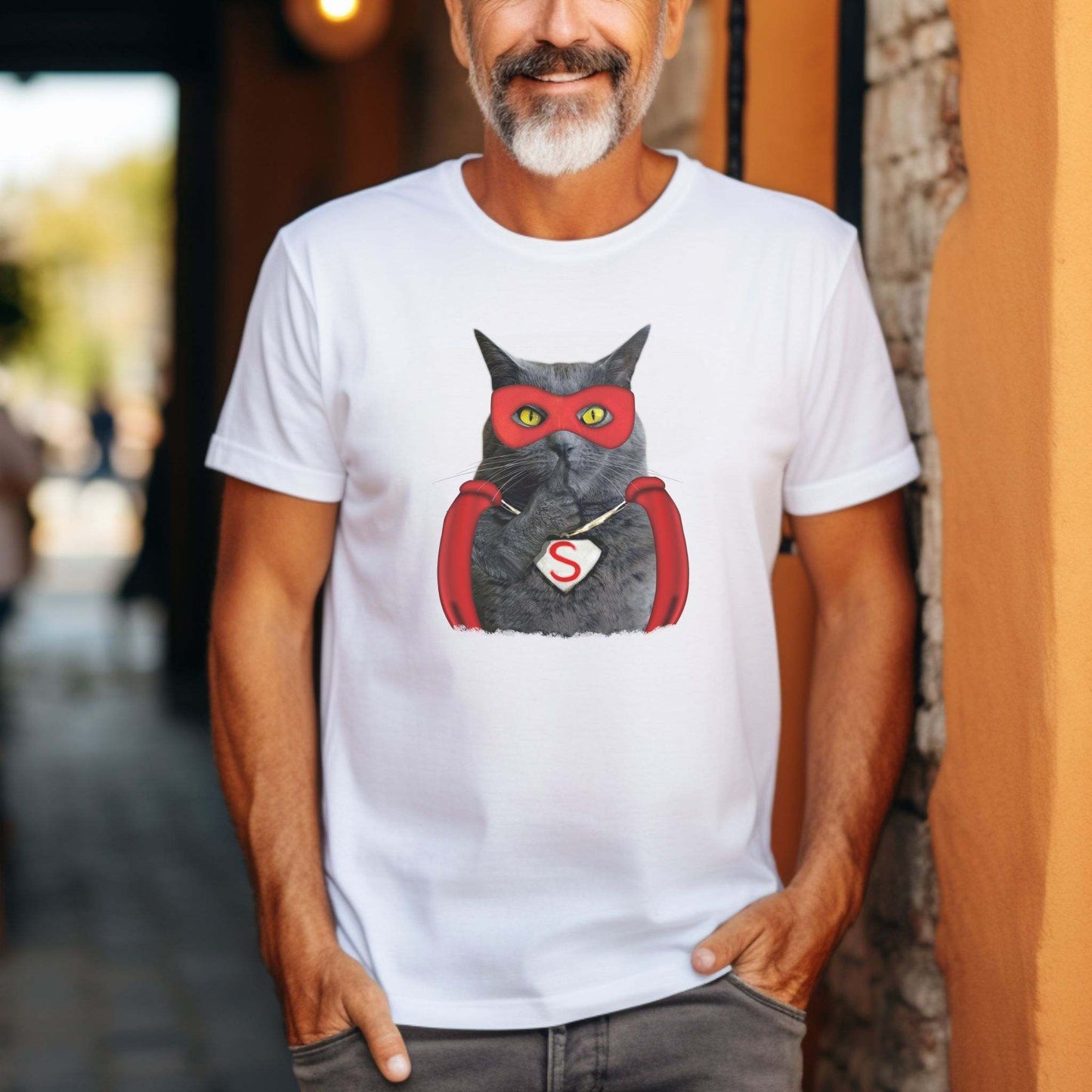 White Super Cat T-Shirt Unisex Crew Neck