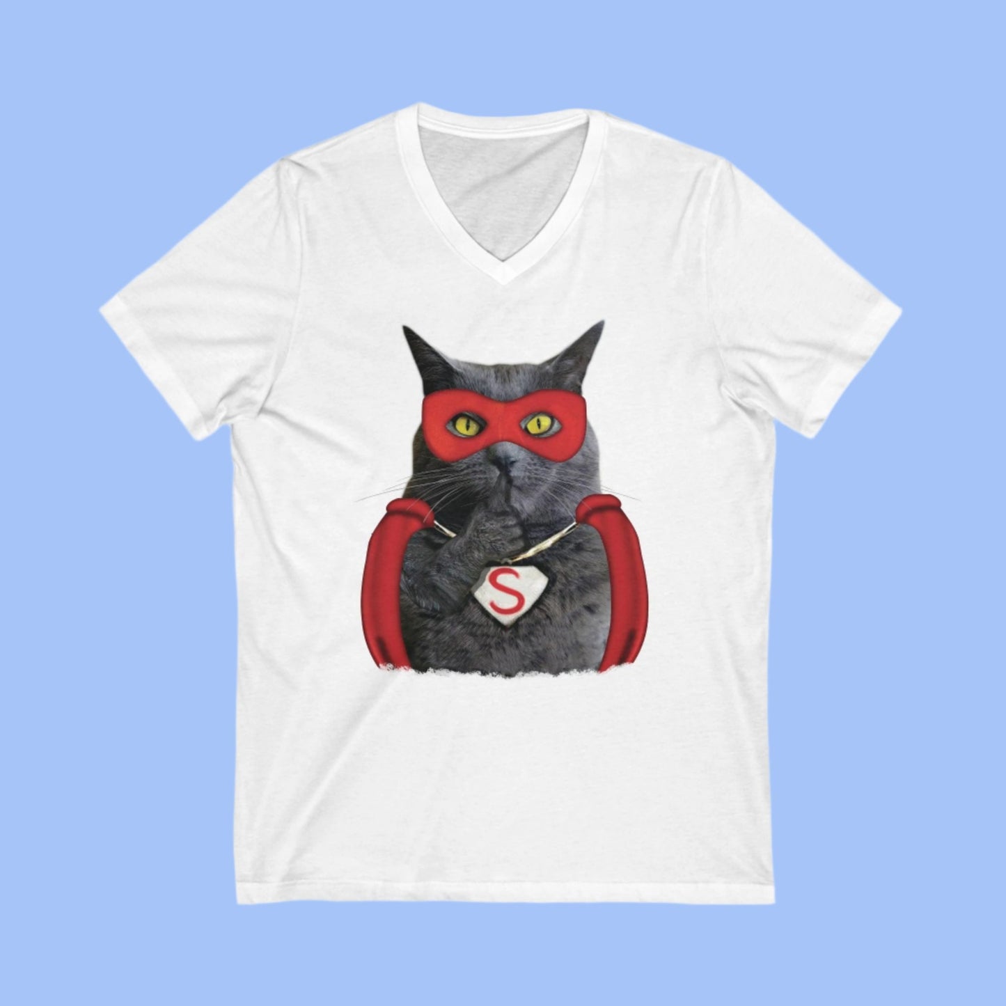 White Super Cat V-Neck Unisex T-Shirt