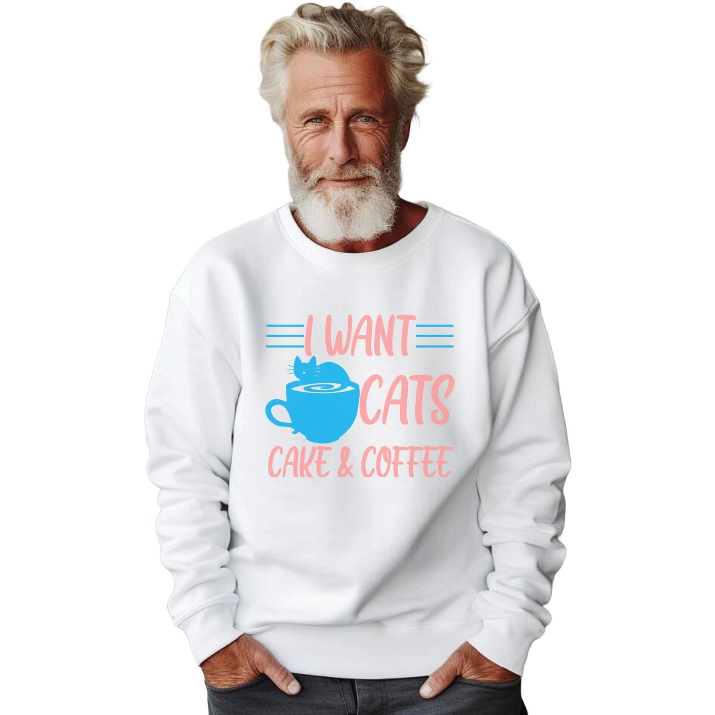 White Cats Cake & Coffee Crewneck Unisex Sweatshirt