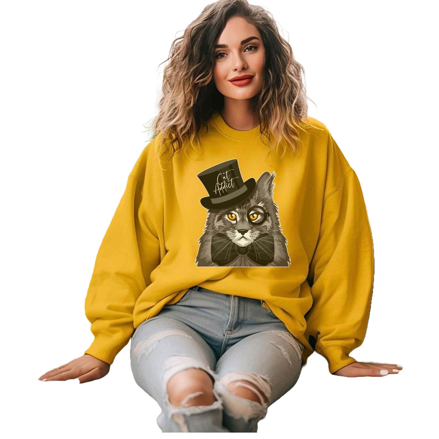 Gold Maine Coon Cat Addict Crewneck Unisex Sweatshirt