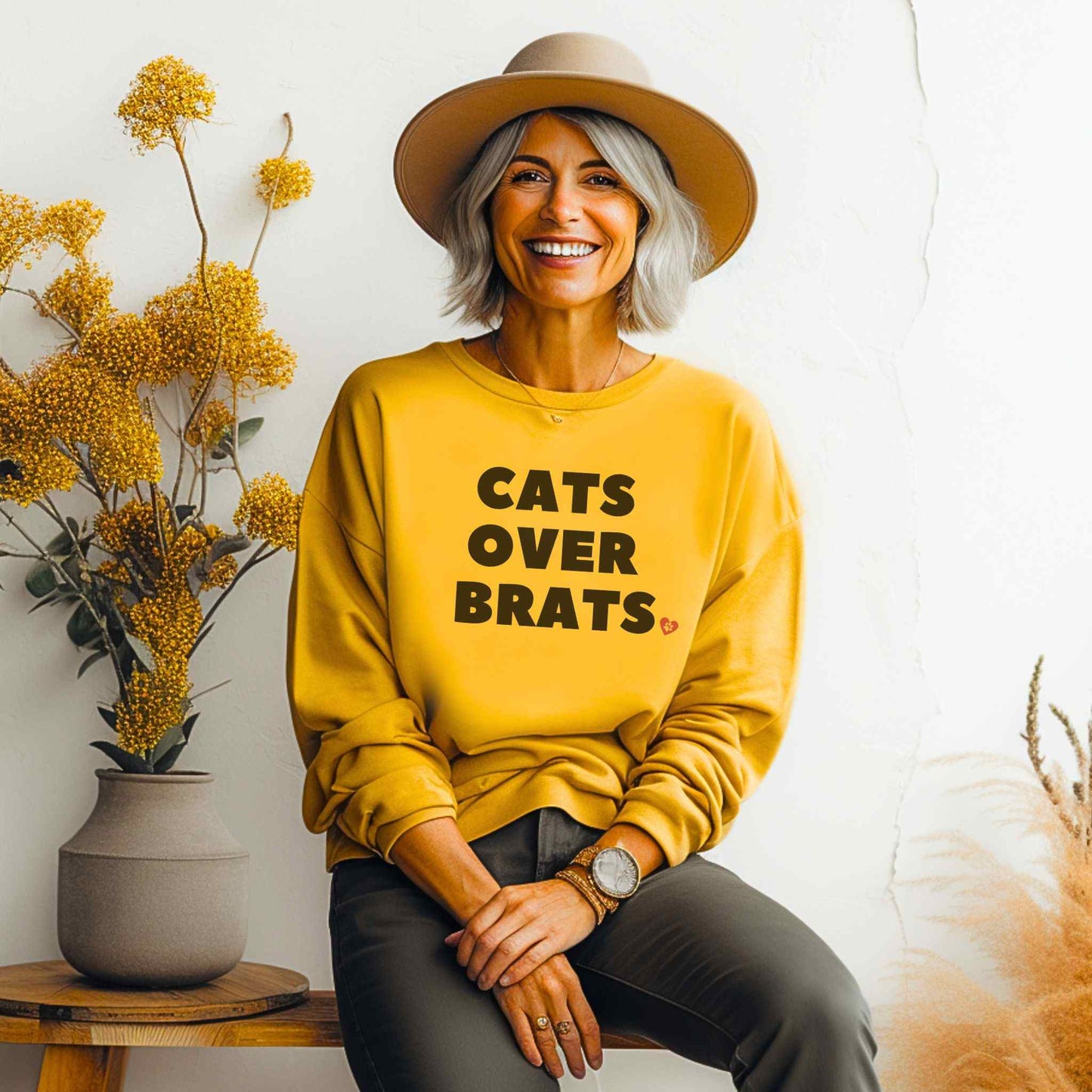 Gold Cats Over Brats Crewneck Unisex Sweatshirt