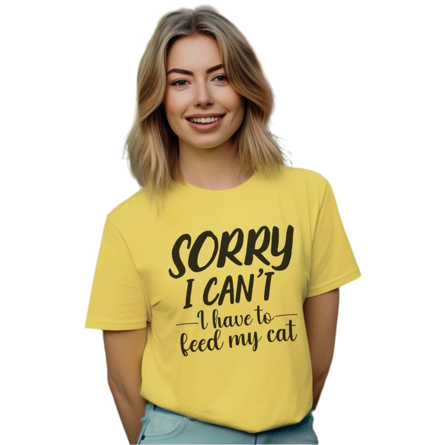 Yellow Feed My Cat T-Shirt Unisex Crew Neck