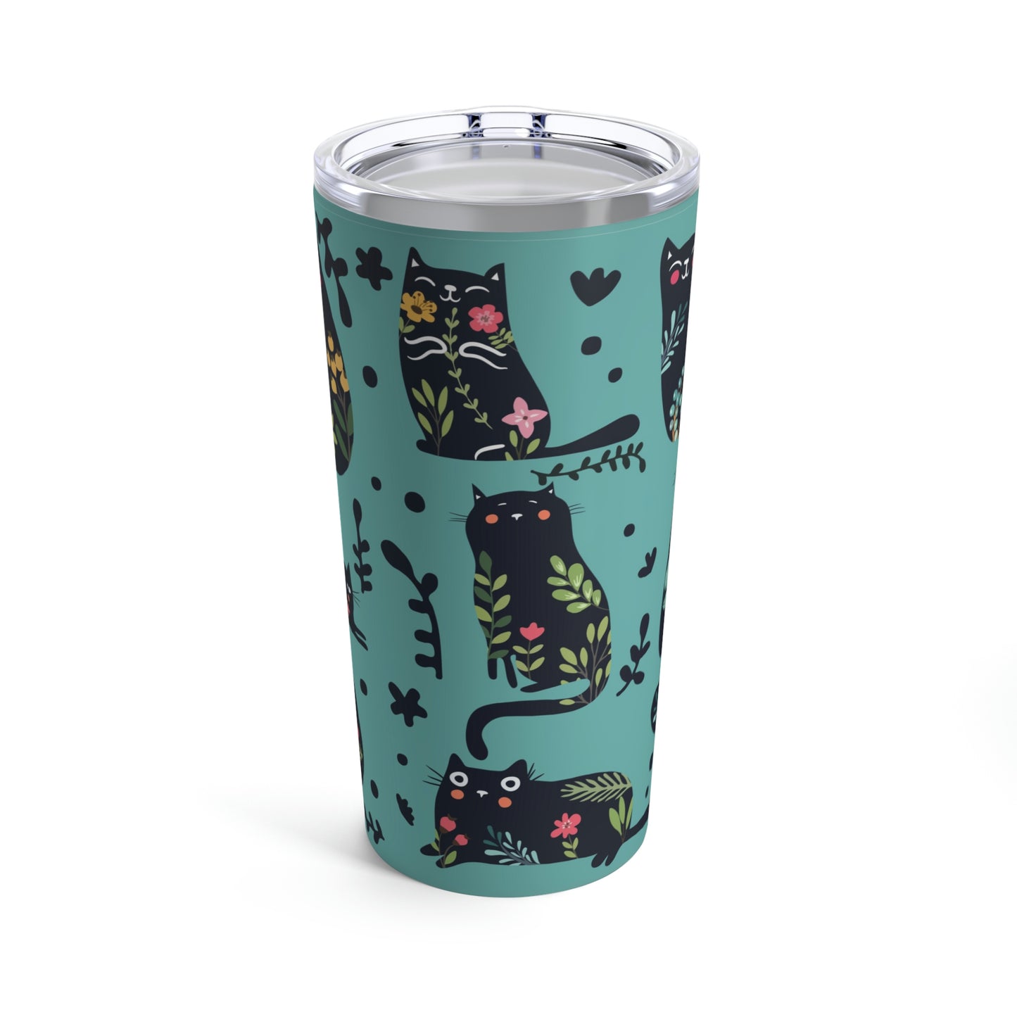 Abstract On Blue Tumbler 20oz Cat And Floral Design Travel Cup