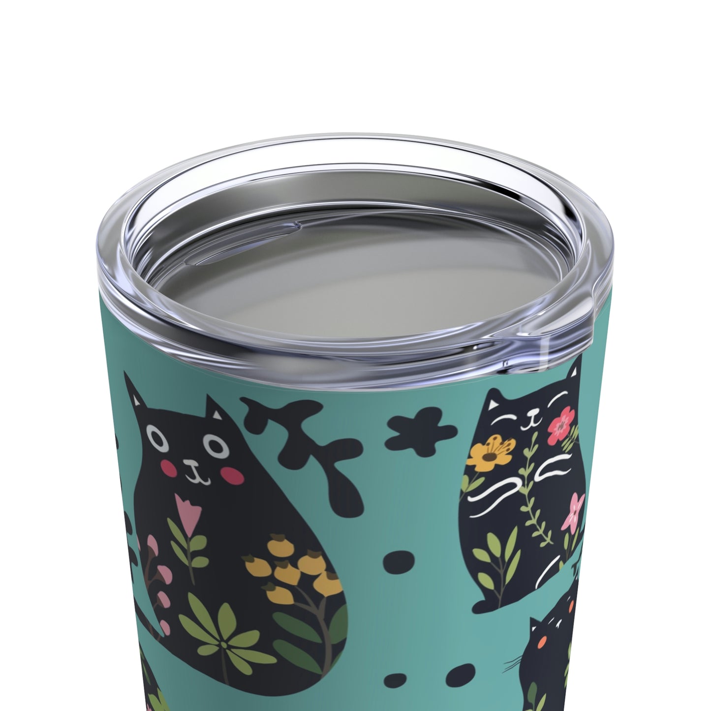 Abstract On Blue Tumbler 20oz Cat And Floral Design Travel Cup